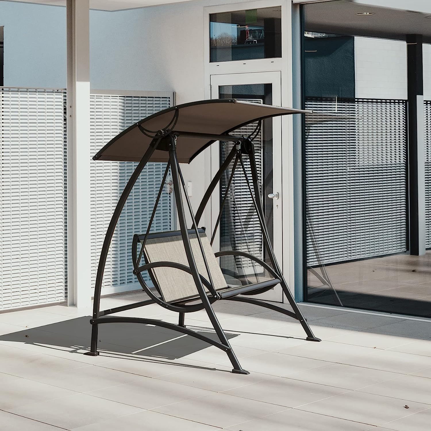 Patio Porch Swing 2 Person Adjustable Canopy Deluxe Hammock Swing Glider with Solar LED Light and 2 Sunbrella Cushions for Outdoor Garden, Balcony, Backyard by Domi outdoor living
