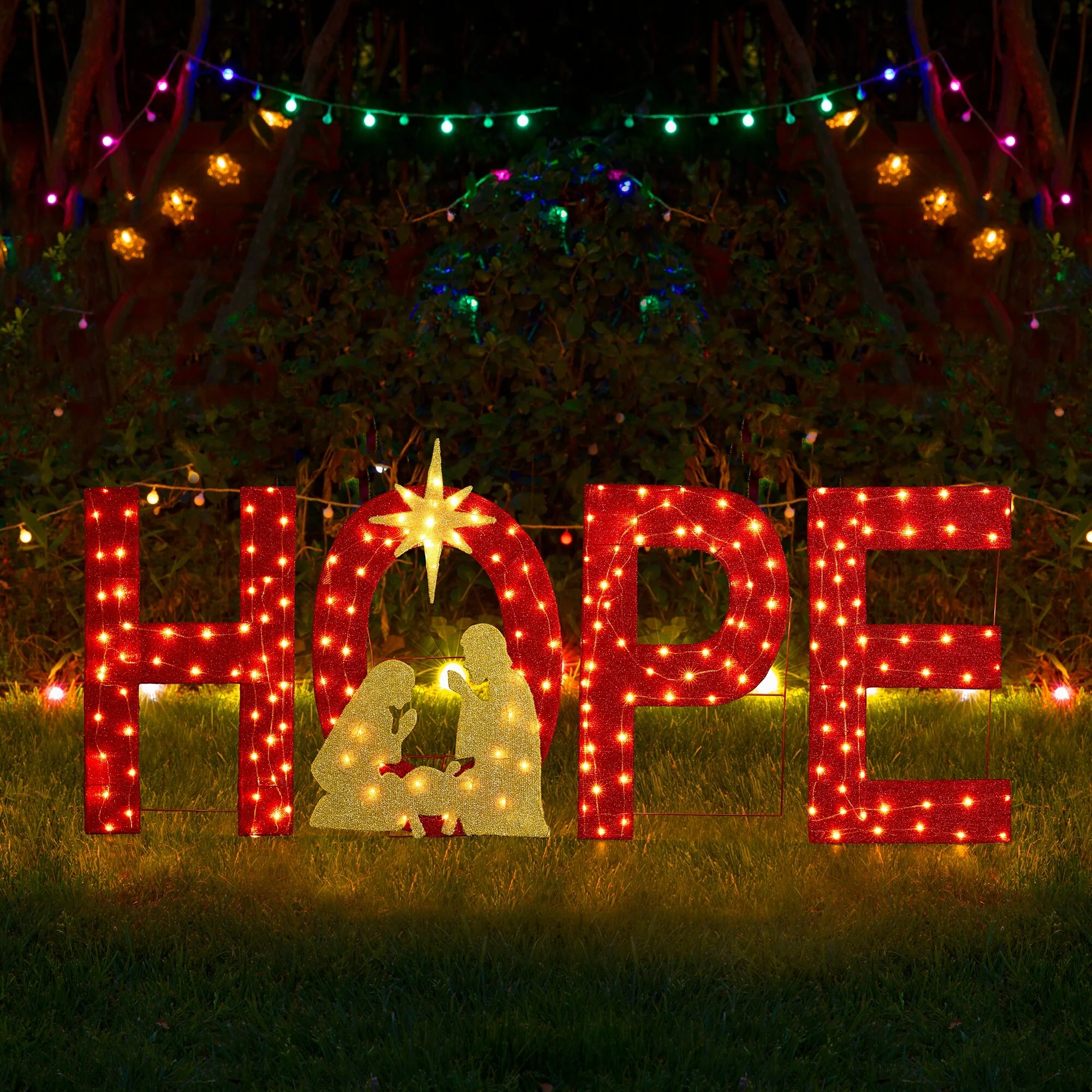 Glitzhome S/4 Christmas 2D Fabric Nativity HOPE Lighting Decor