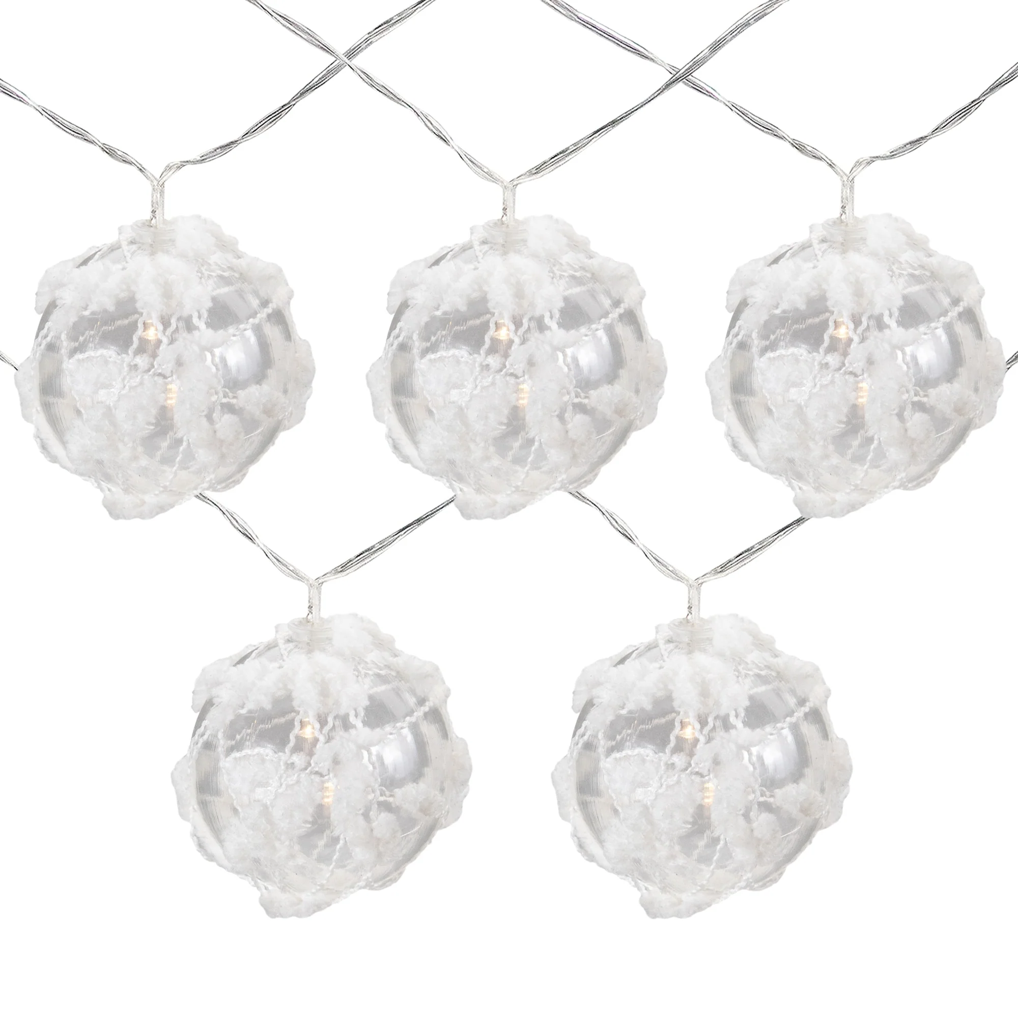 10 B/O LED white Clear Round Ball Christmas Lights 4.75' Clear Wire