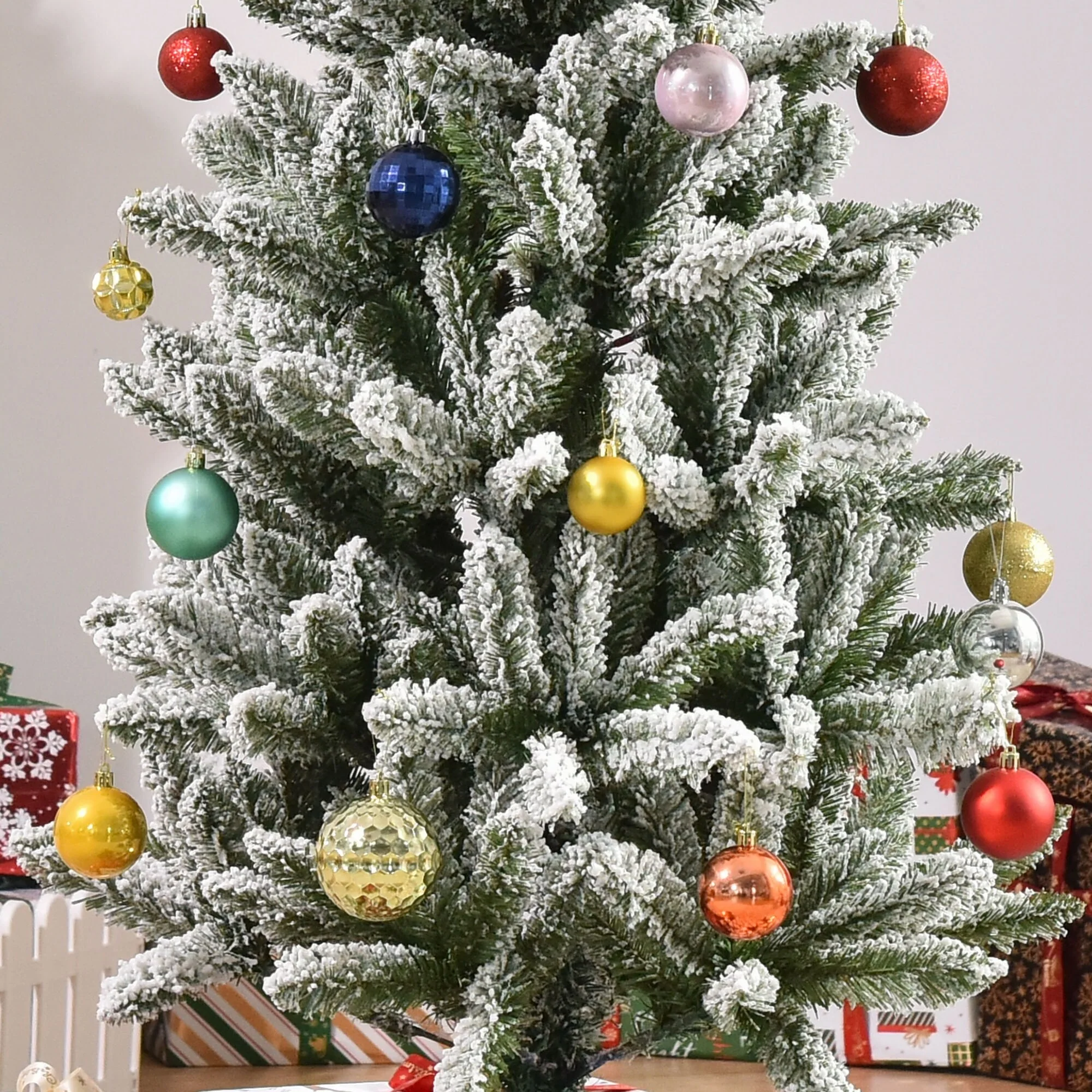 6' Unlit Snow-Flocked Artificial Pine Tree, 394 Tips & Steel Base for Secure, Elegant Festive Decor