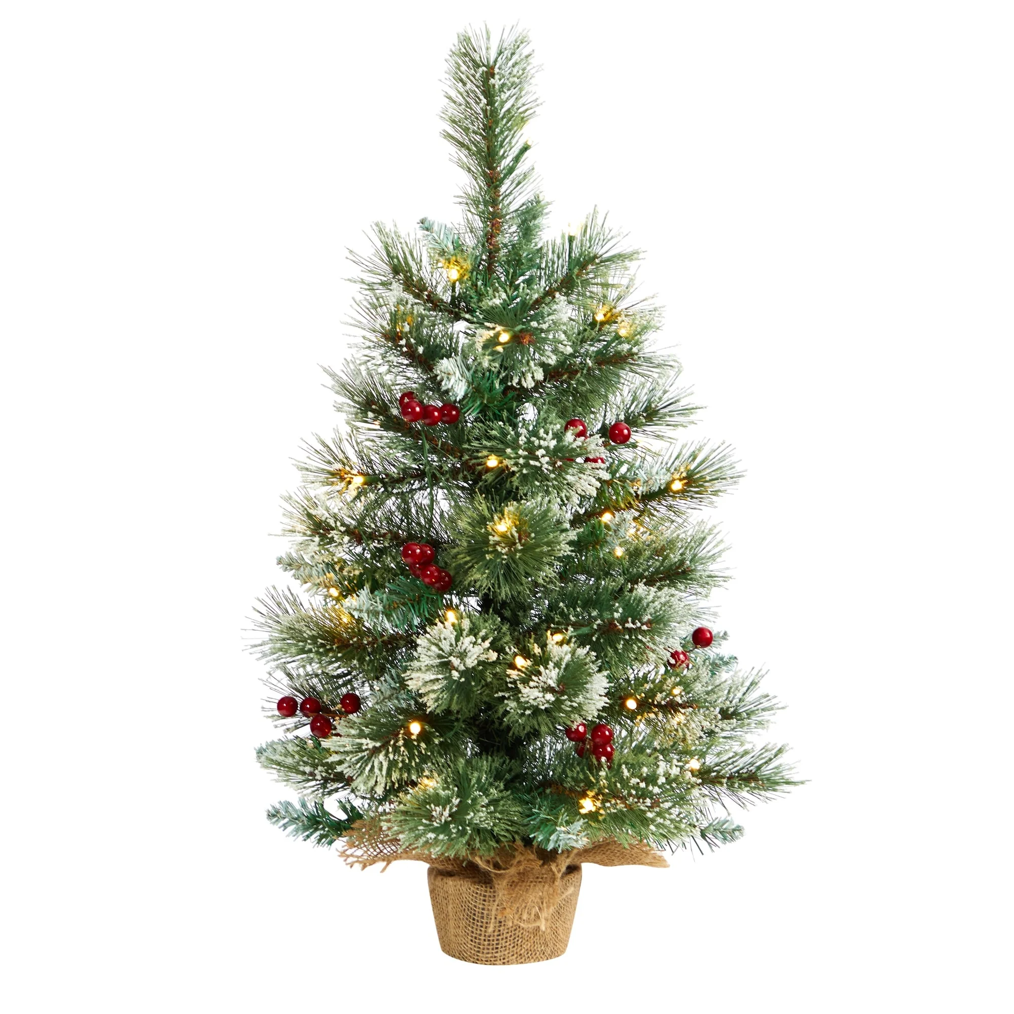 2' Snow Tipped Pine and Berry Christmas Tree with Lights - 24