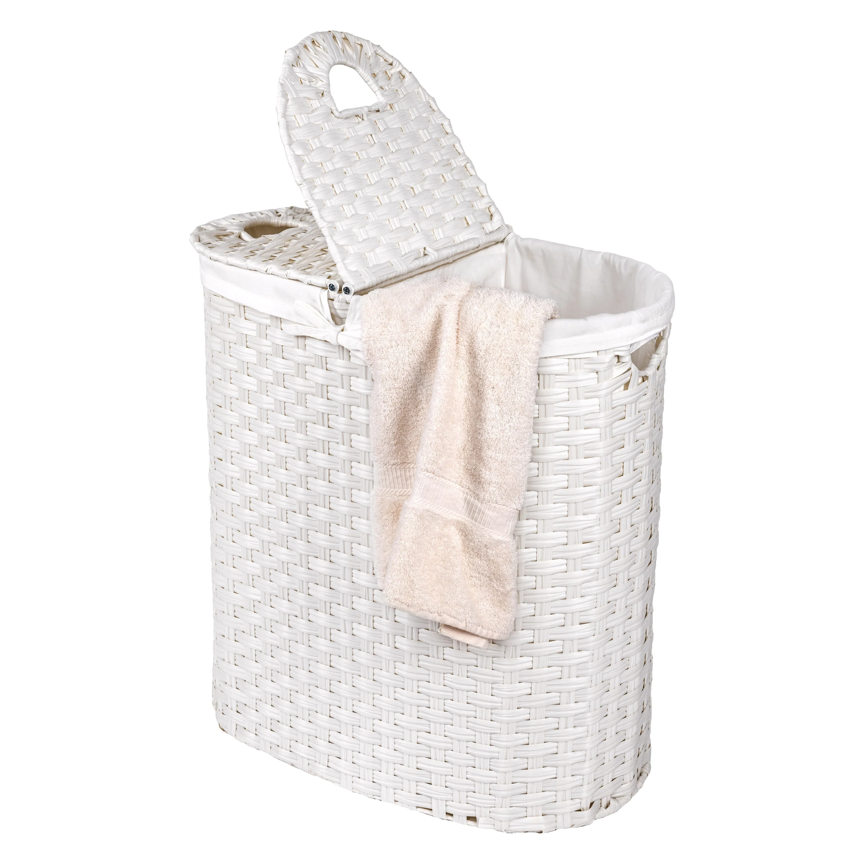 Seville Classics Handwoven Lidded Oval Double Laundry Hamper
