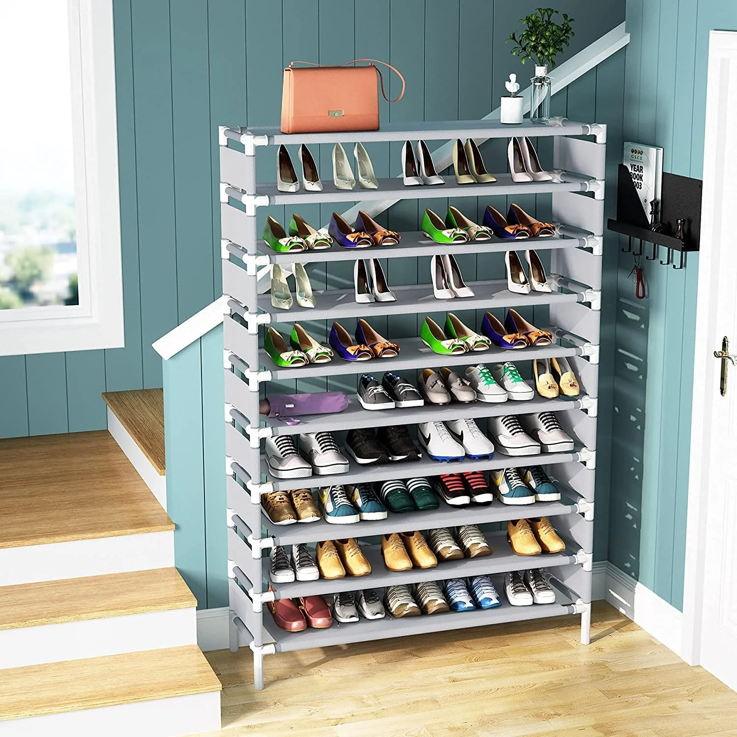 10 Tiers Shoe Rack, Large Capacity Shoe Organizer, Shoe Shelf for 50 Pair, Metal Shoe Rack, Tall Shoe Shelf - 10-tier