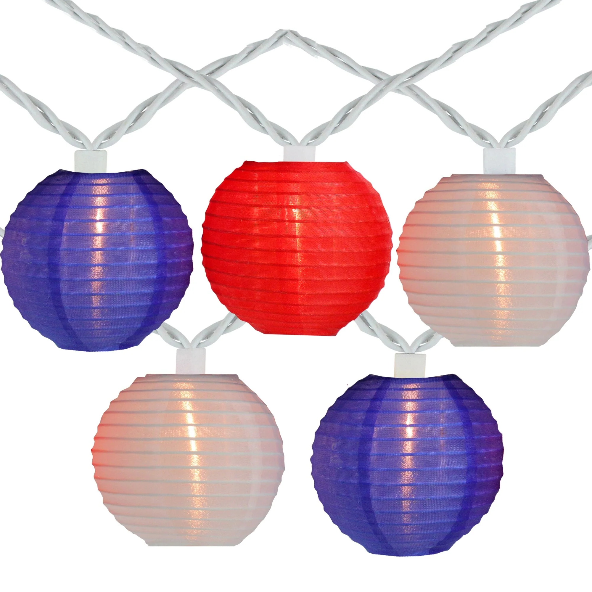 10ct Red Blue Round Chinese Lantern String Lights, 7.5ft White Wire