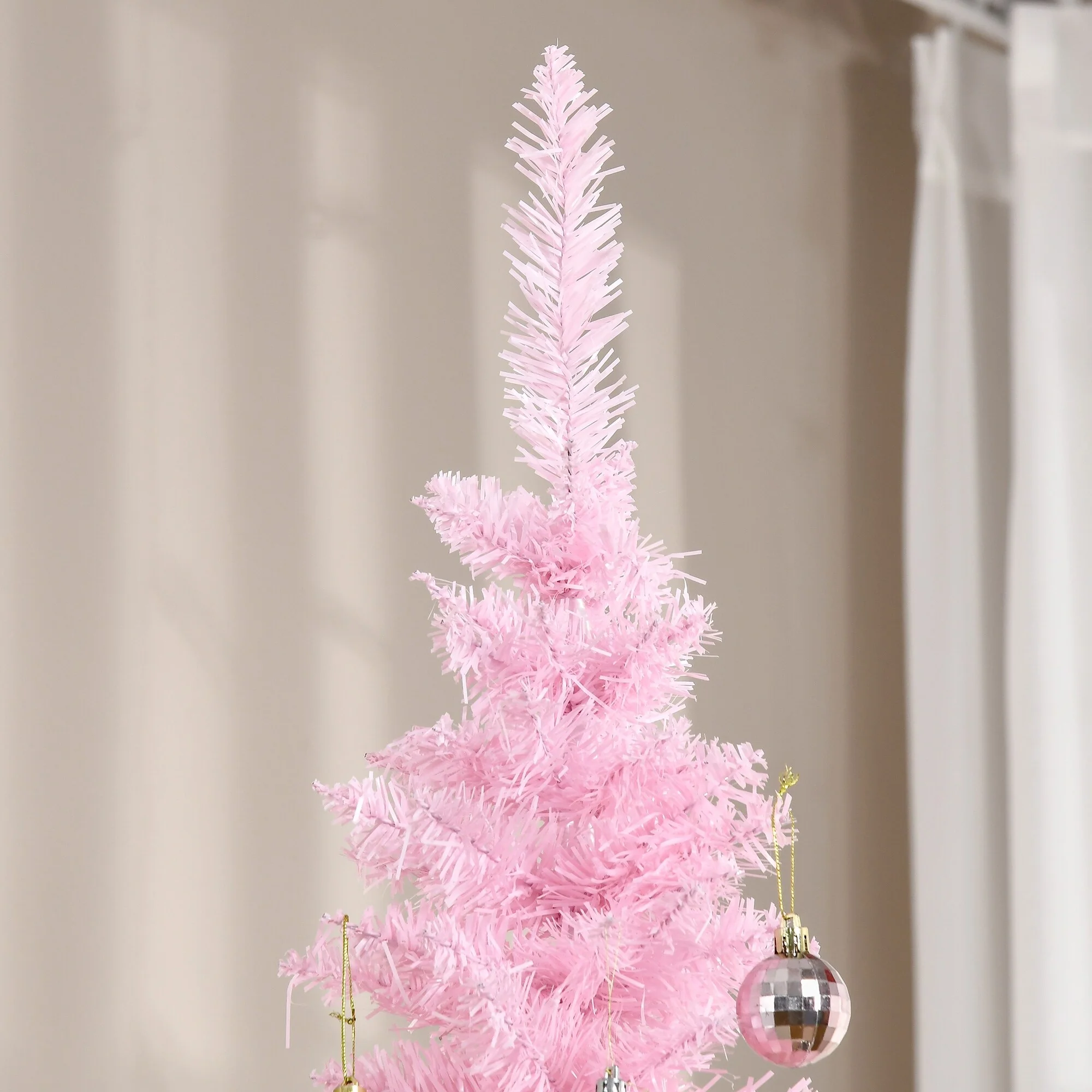7' Slim Pencil Christmas Tree, Unlit with 499 Tips, Pink Color, Easy Assembly & Storage