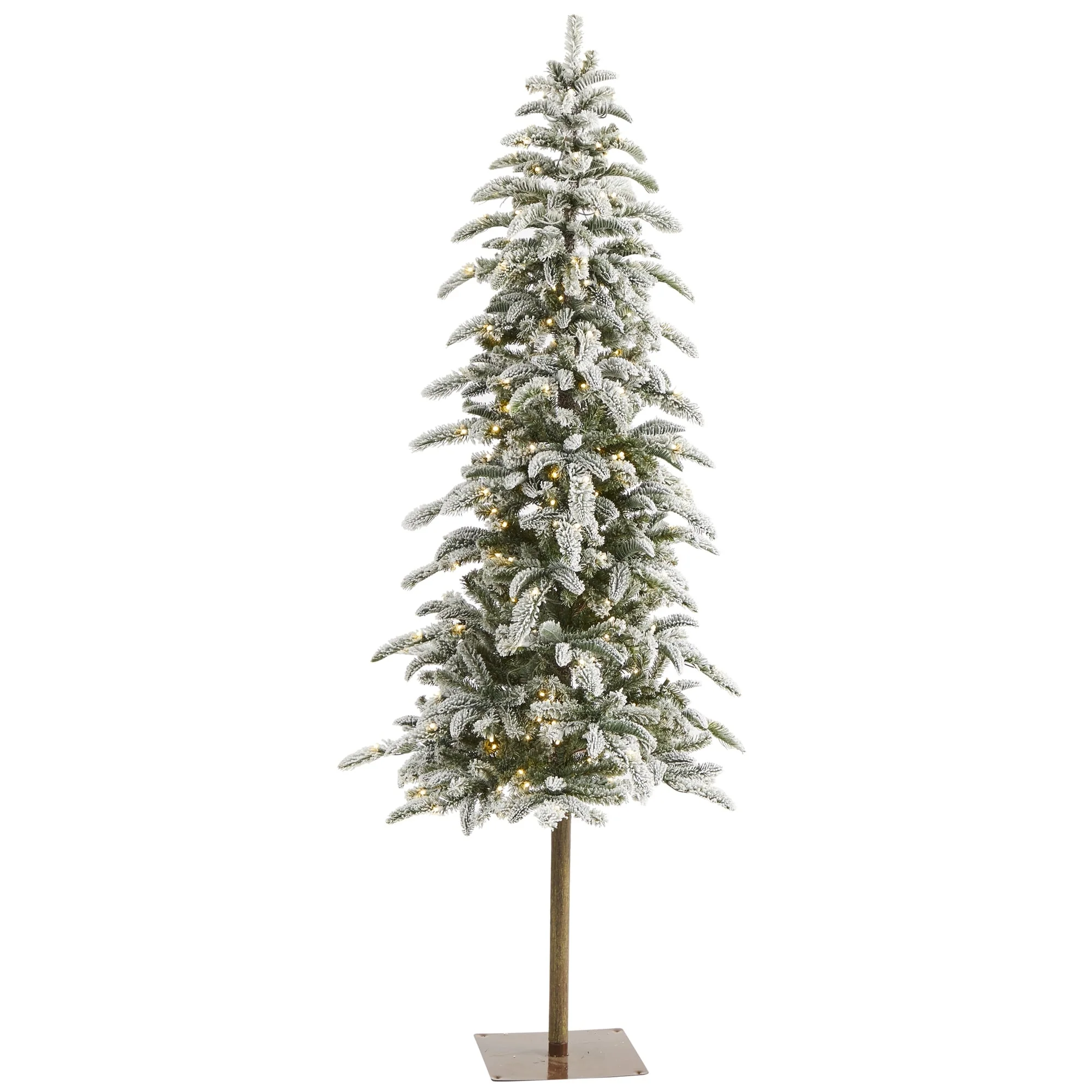 6.5' Pre-Lit Flocked Washington Alpine Artificial Christmas Tree, Warm White LED Lights - 6.5 Foot