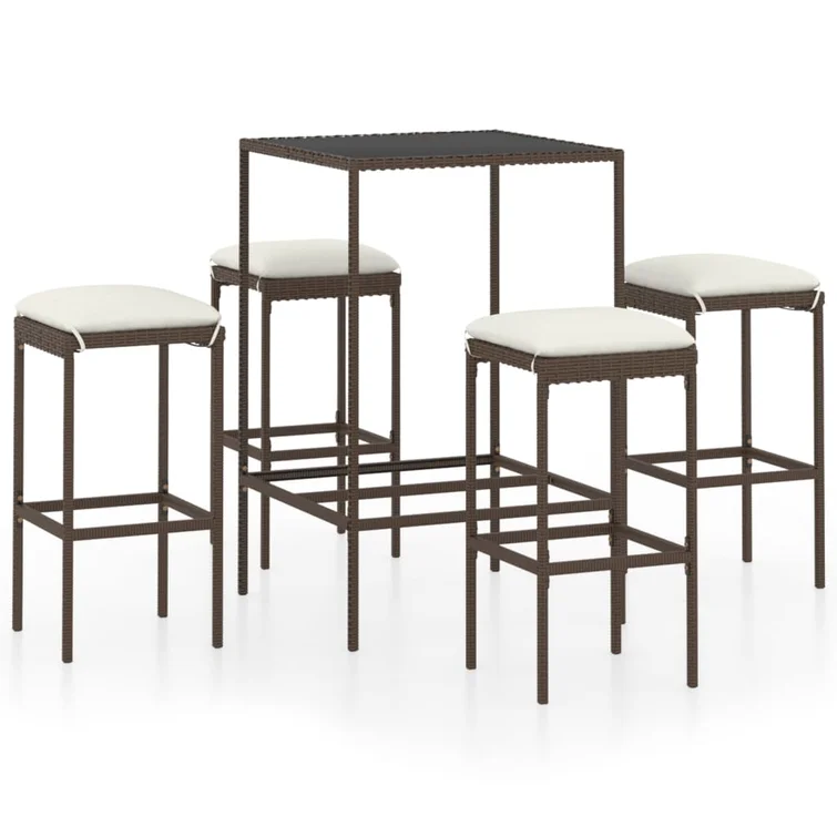 Patio Bar Table and Stools with Cushions Poly Rattan