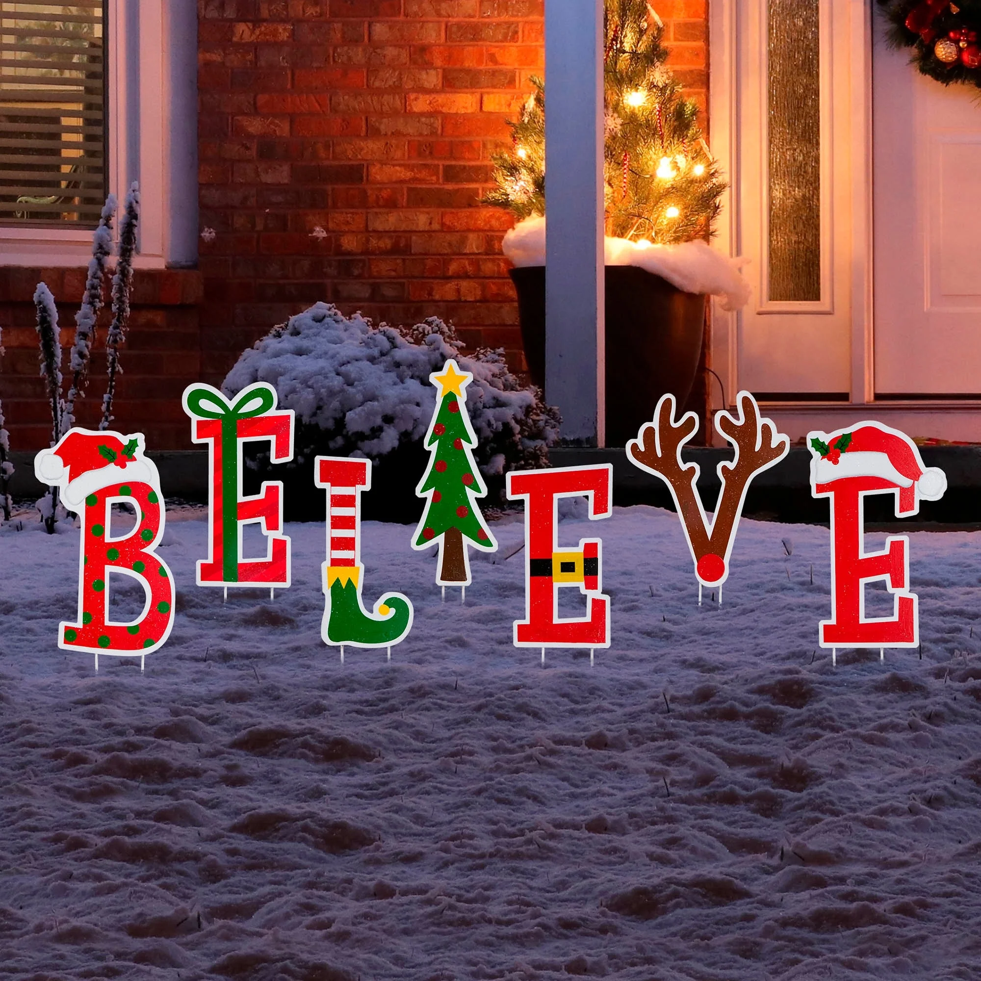 Glitzhome Set of 7 BELIEVE Yard Stake or Wall Decor (2 Functions)