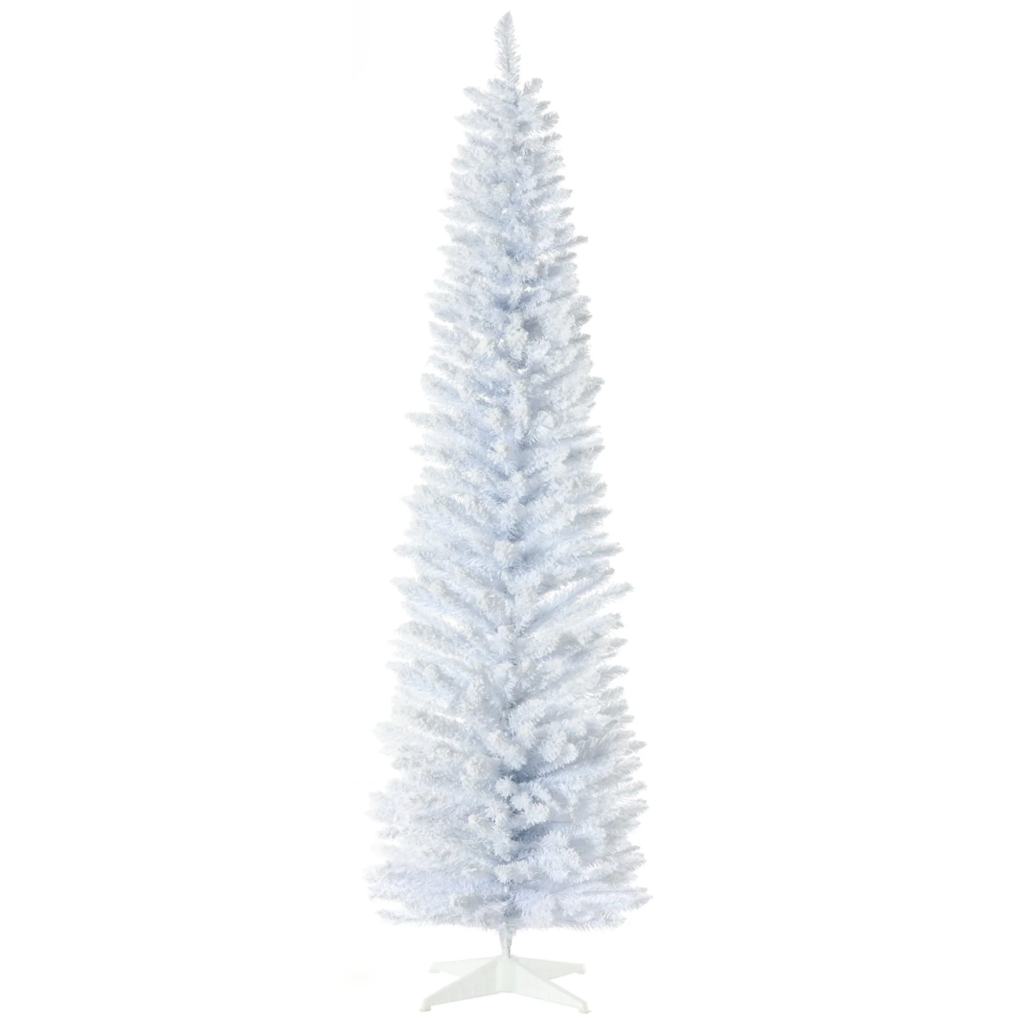 Elegant 7' Unlit Snow Flocked Artificial Christmas Tree - Slim Pencil Shape for Indoor Holiday Decor
