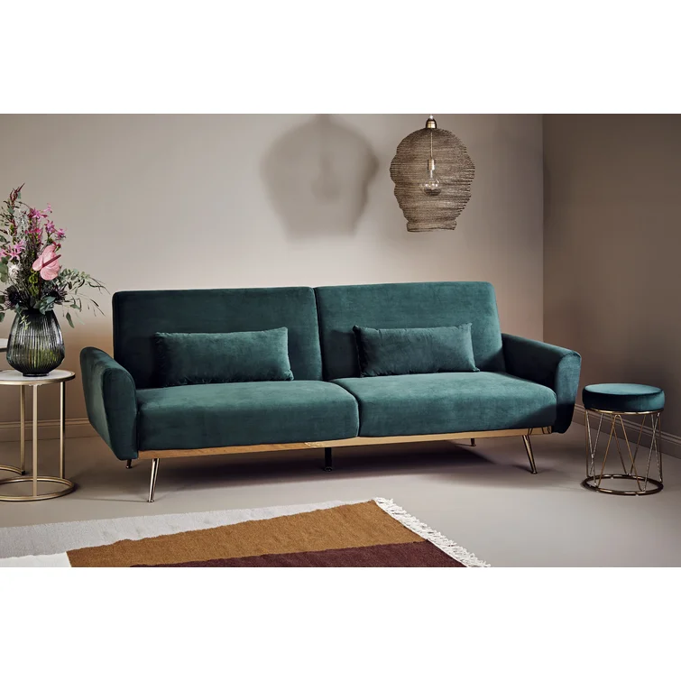 Chillax Gold 83.86" Velvet Square Arm Sleeper Sofa