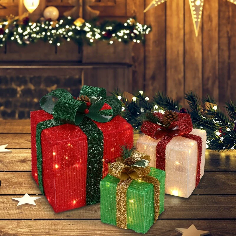 Lighted Gift Boxes Christmas Decoration Set of 3