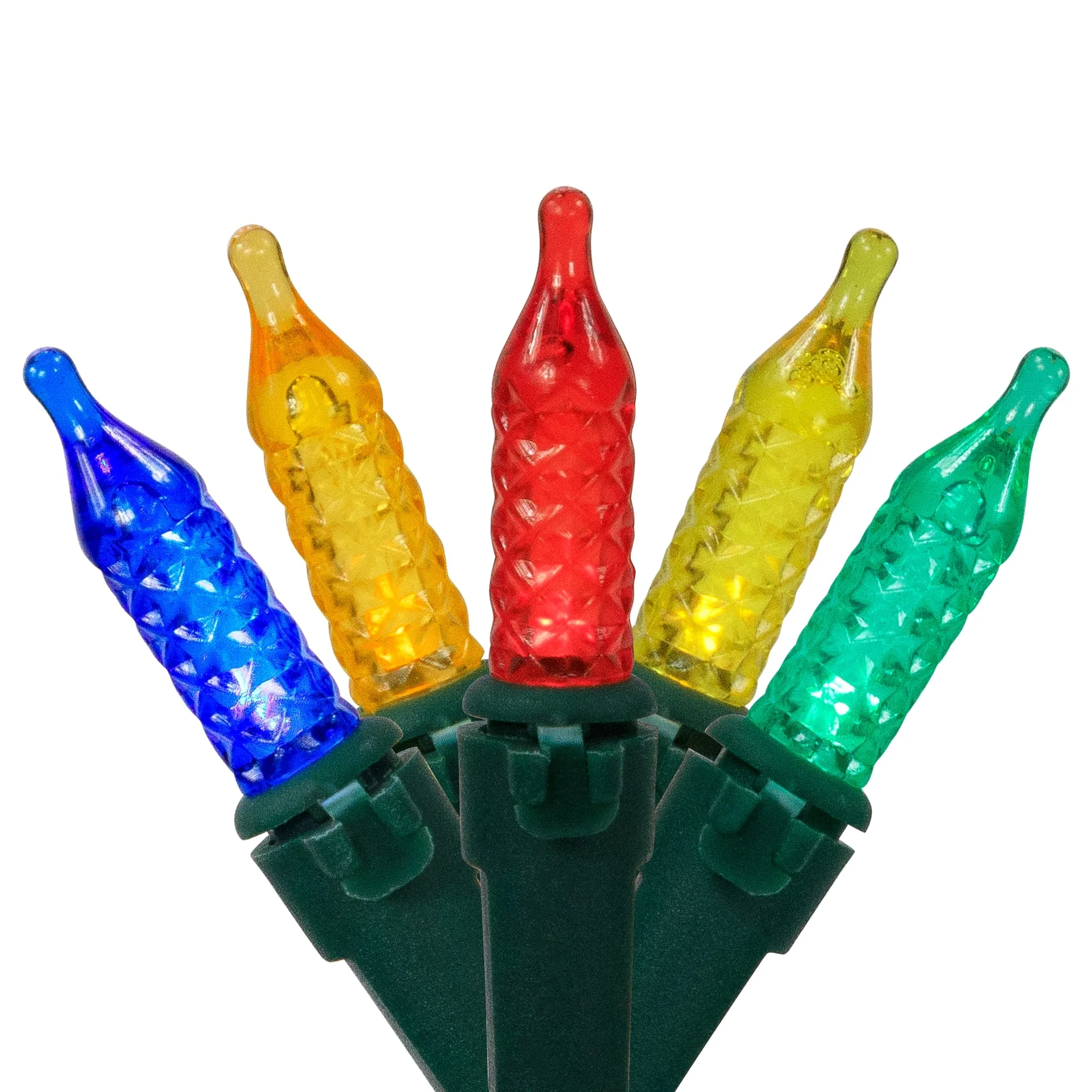 Battery Operated LED M5 Faceted Christmas Lights - Multicolor - 15.75’ Green Wire - 50ct
