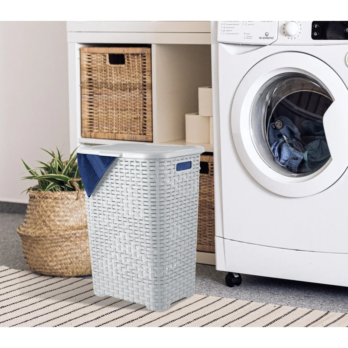 Superio Plastic Wicker Laundry Hamper with Lid Large Capacity - Capacity: 60l