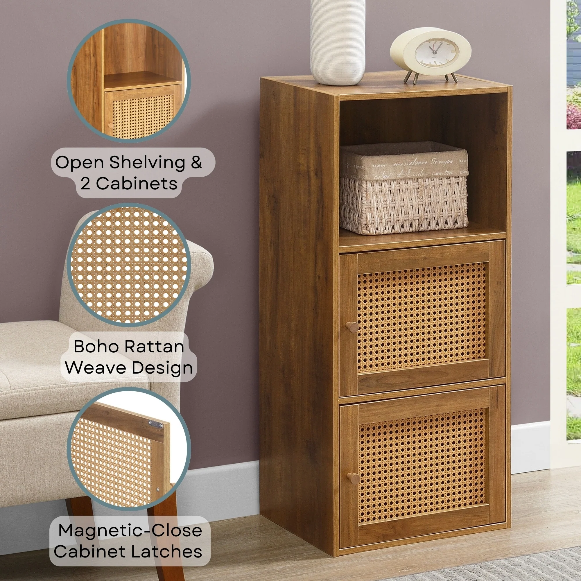 Convenience Concepts Xtra Storage Boho Weave 2 Door Cabinet with Shelf