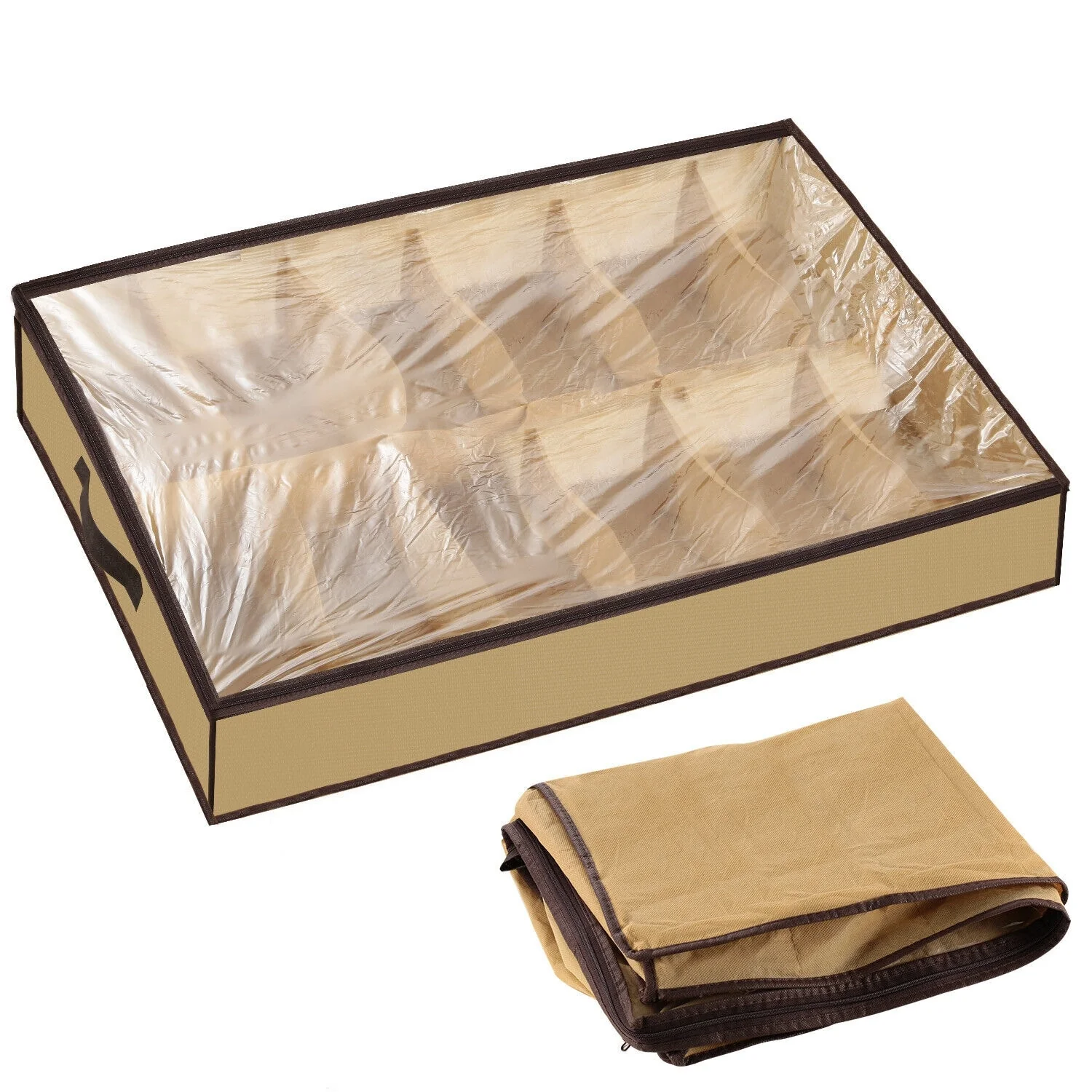 Under Bed Shoes Organizer with Front Zipper Clear Cover