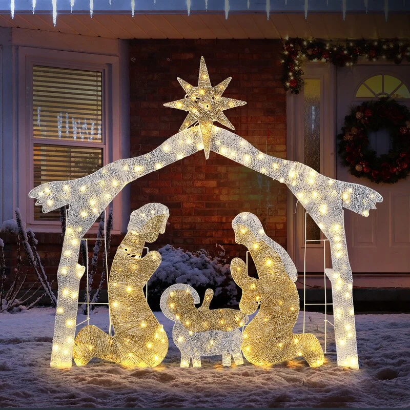 6ft Brown Roof LED Lights Nativity Scene Garden Jesus Decoration