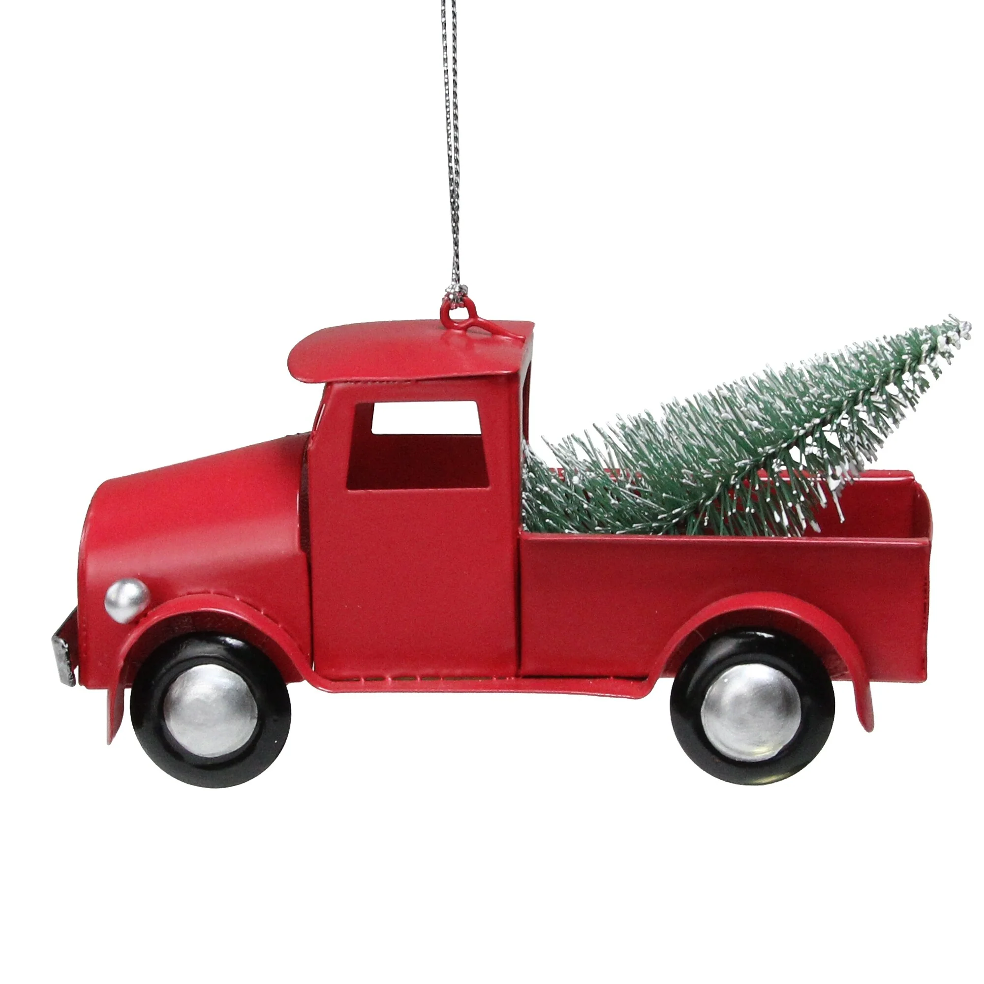 Vintage Style Truck with Frosted Tree Christmas Ornament - 4.5
