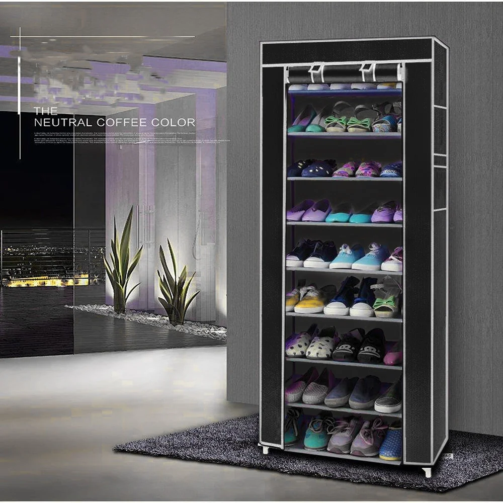 10 Tiers Portabl Storage Closet Organizer Shoe Rack Cover 3 Colors