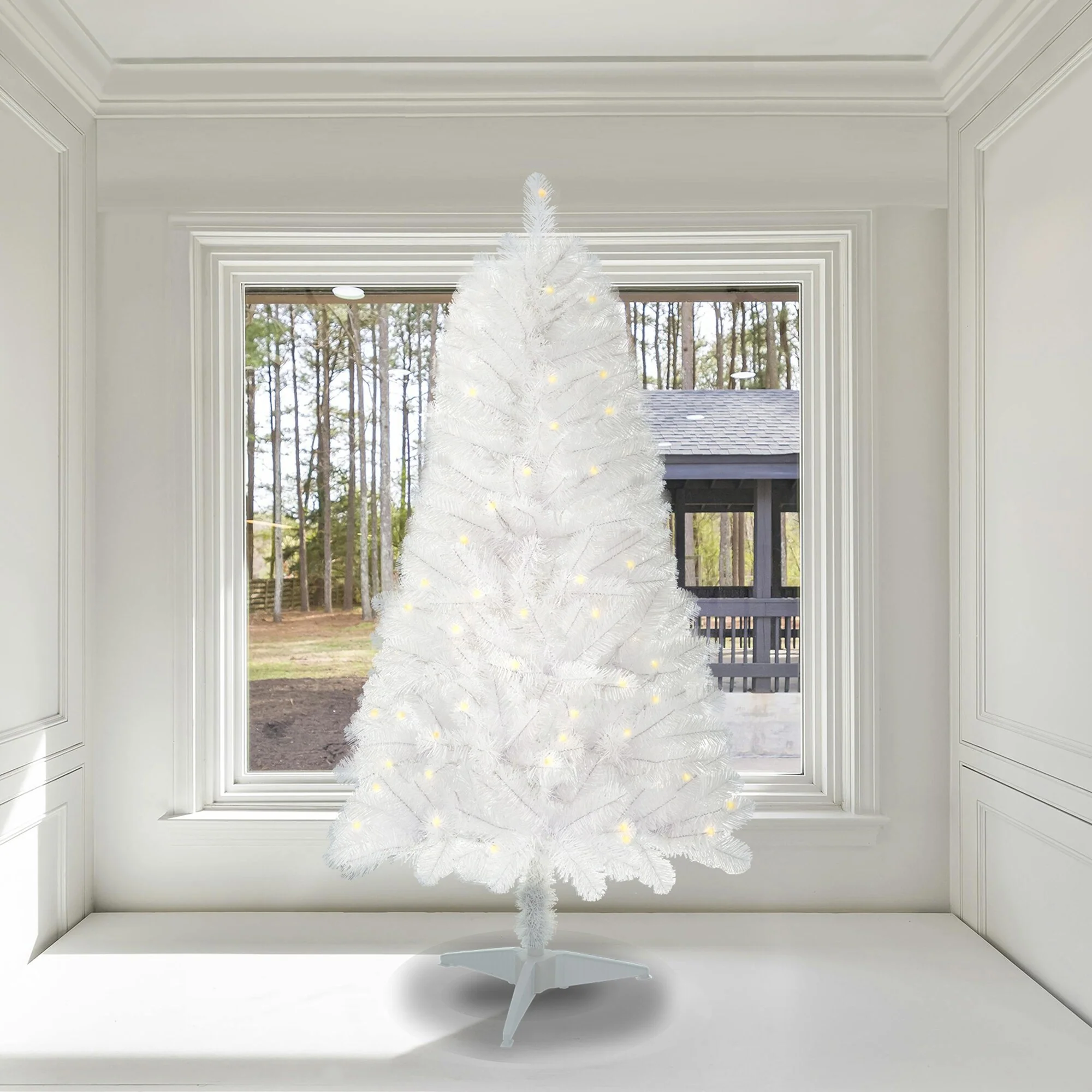 4ft White Norwood Spruce Christmas Tree with 100 Pre-Lit LED Lights and 241 Branch Tips, Easy Assembly