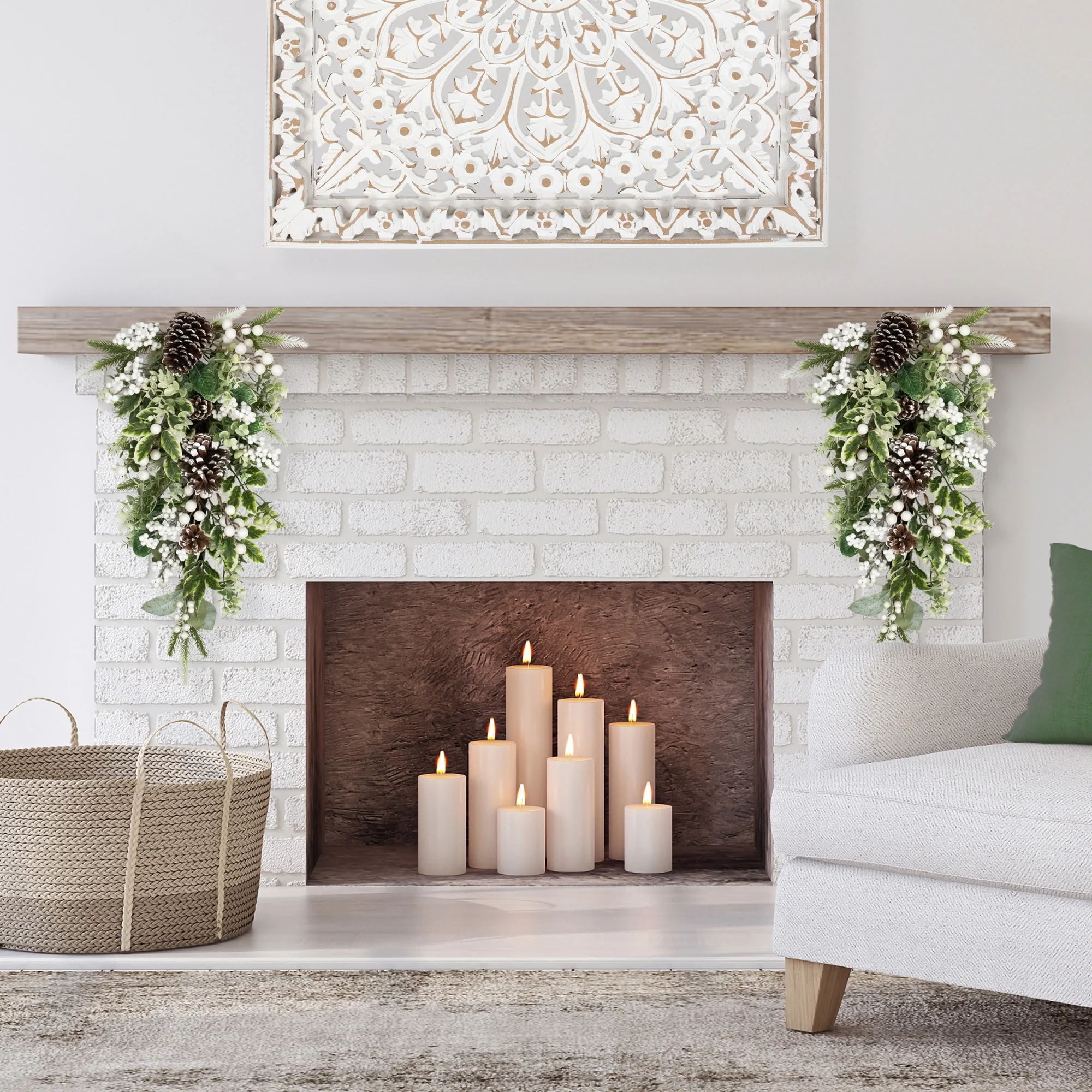 Glittered Berries and Eucalyptus Artificial Christmas Teardrop Swag - 24