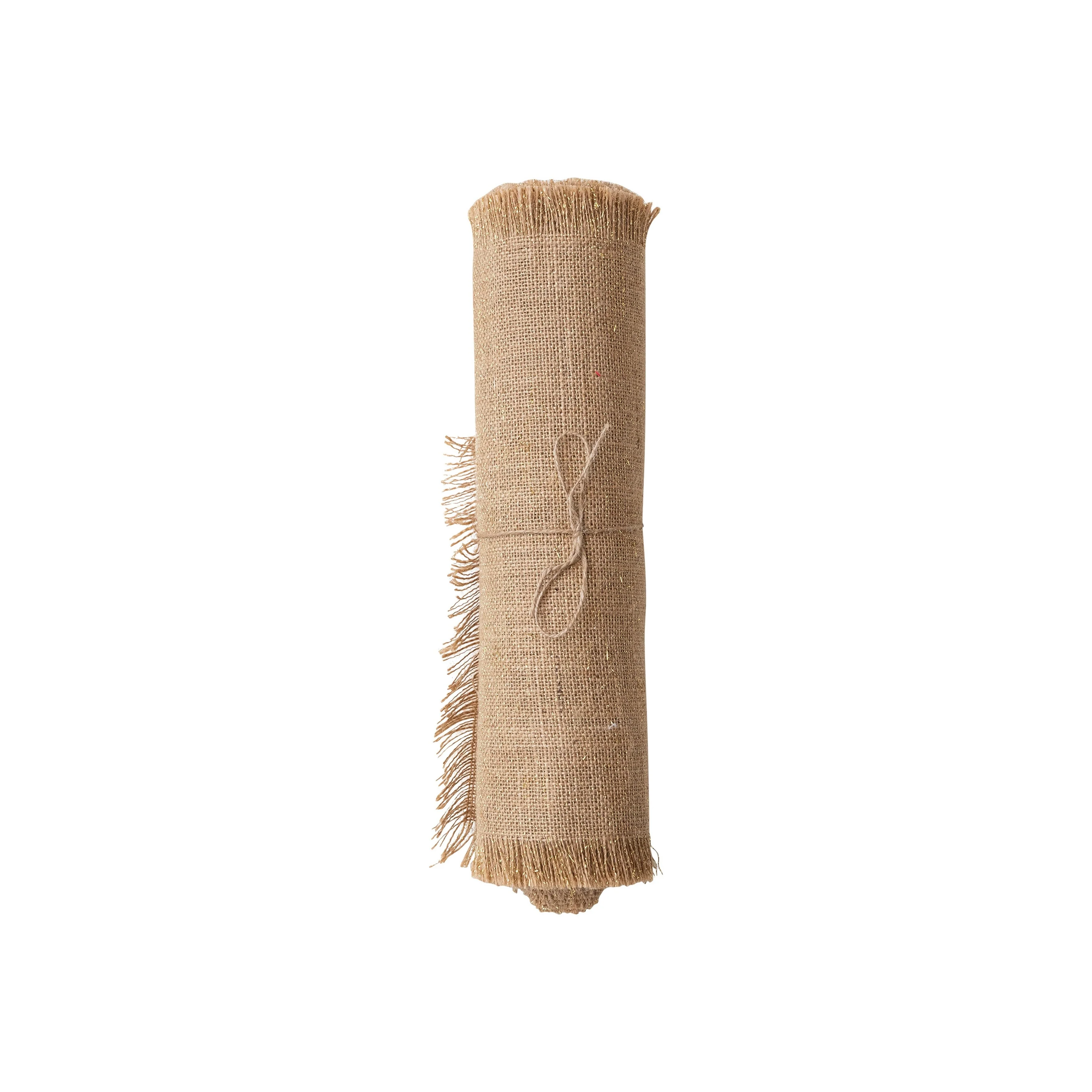 6 Yard Woven Torn Jute Fabric Roll with Metallic Gold Thread