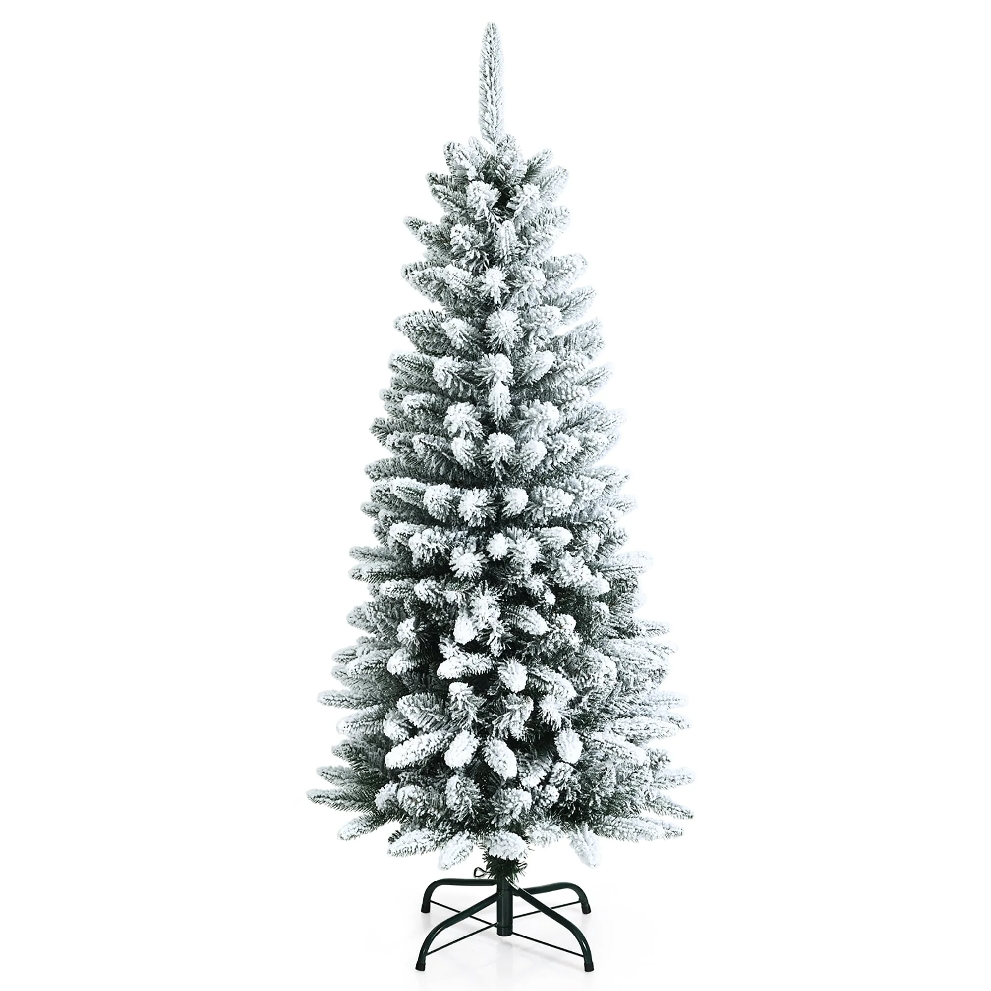 4.5ft Snow-Flocked Hinged Artificial Christmas Pencil Tree w/ 373 - See details