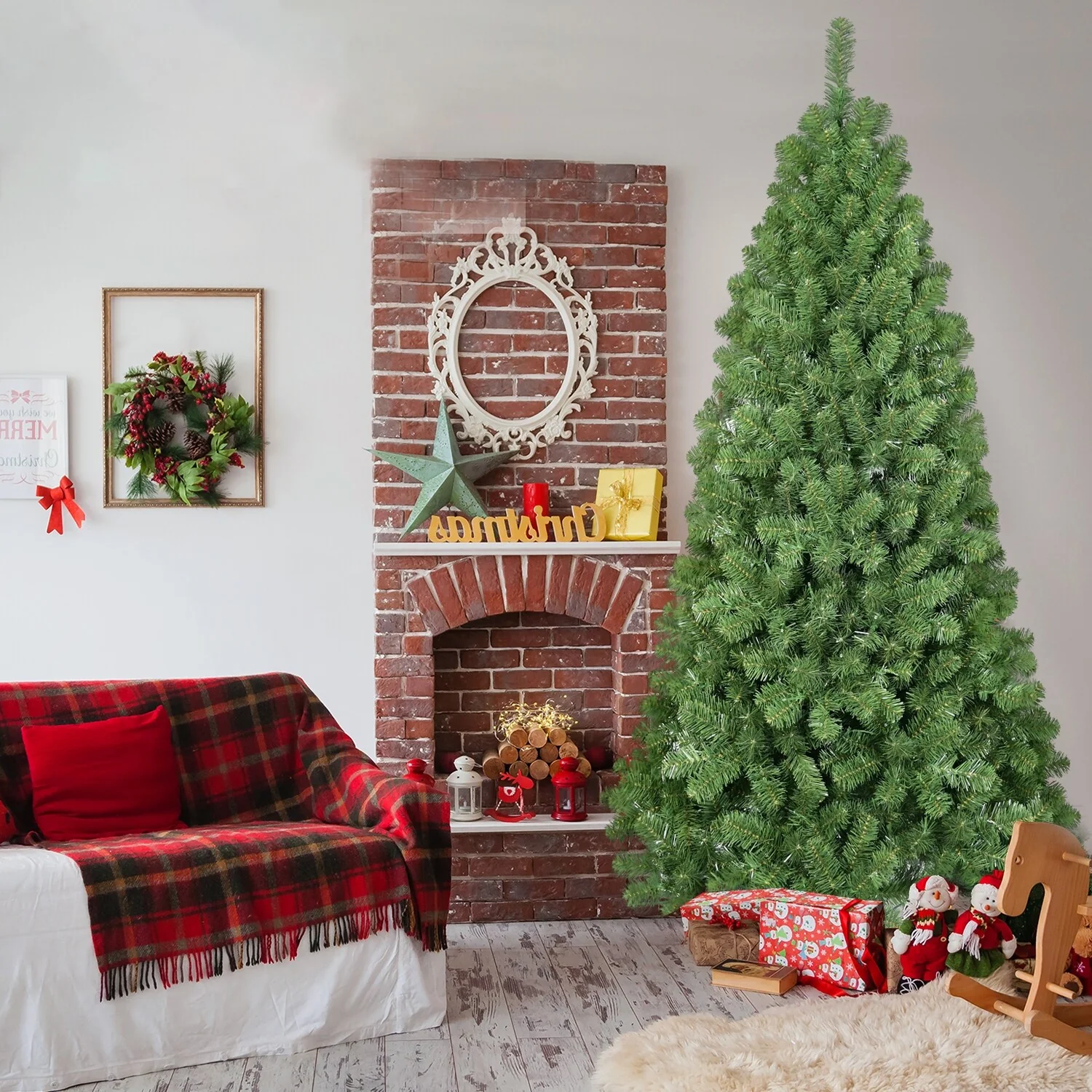 7FT Easy Setup Memory Wire Christmas Tree with Full Branches and Sturdy Stand
