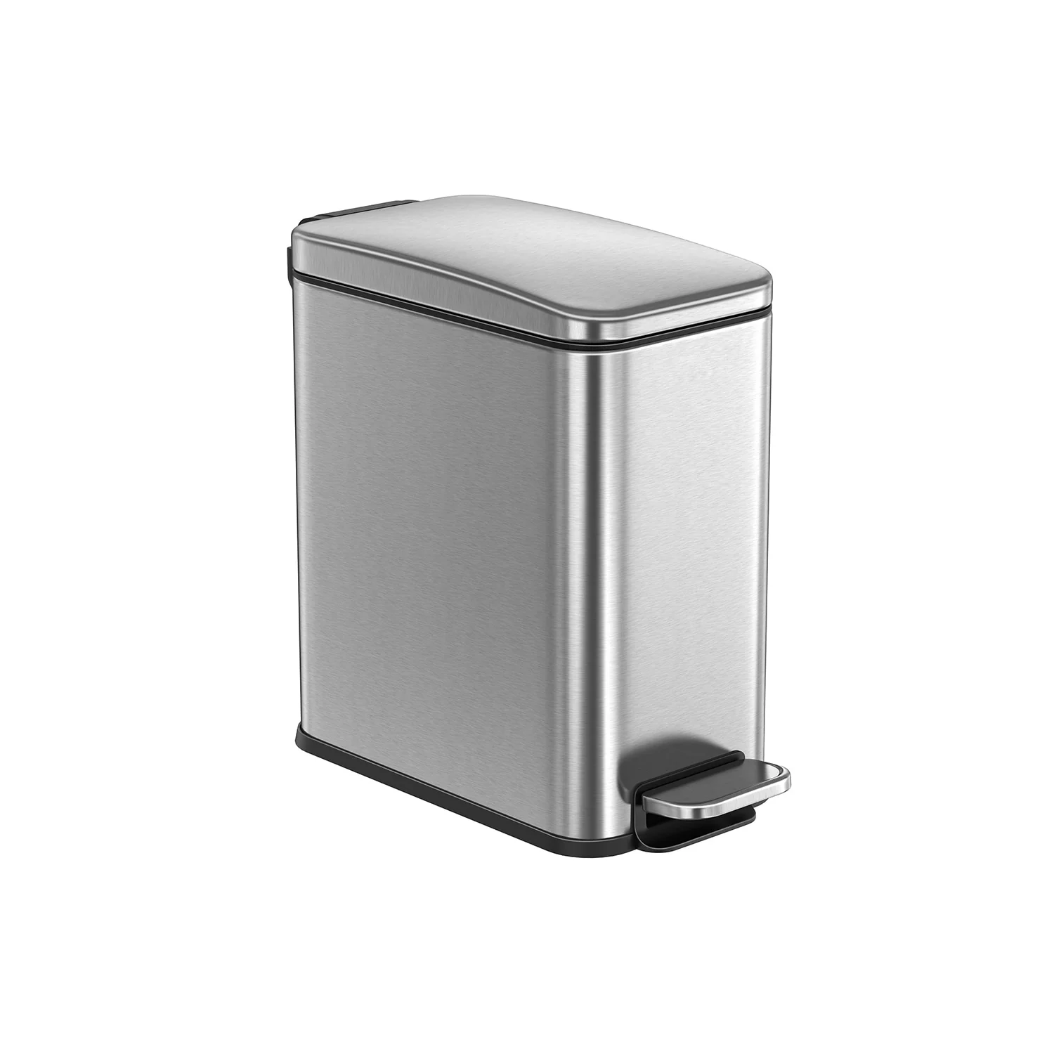 Stainless Steel Slim Bathroom Trash Can with Soft-Close Lid and Plastic Removable Inner Bucket