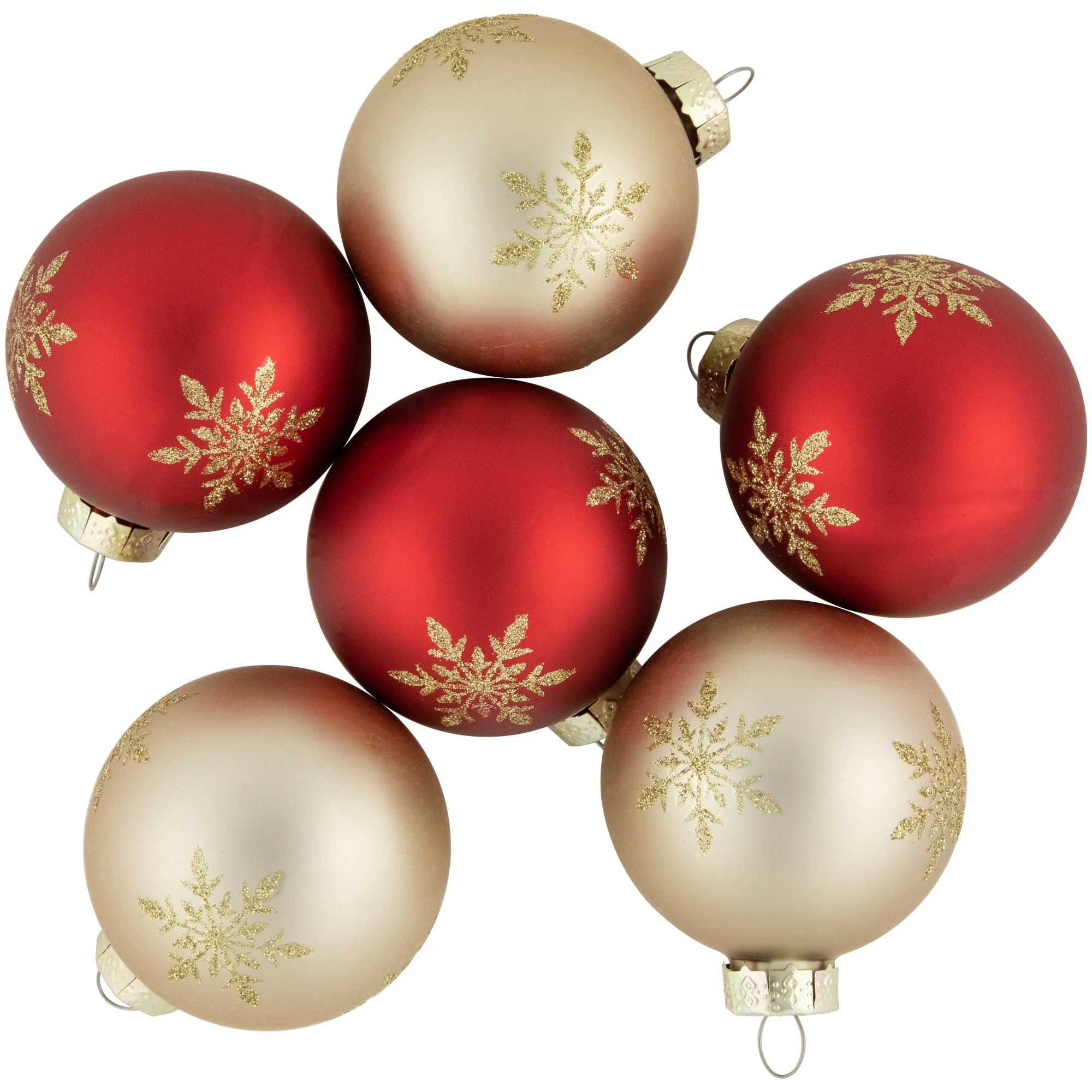 6ct Red and Gold Snowflake Glass Ball Christmas Ornaments 2.5