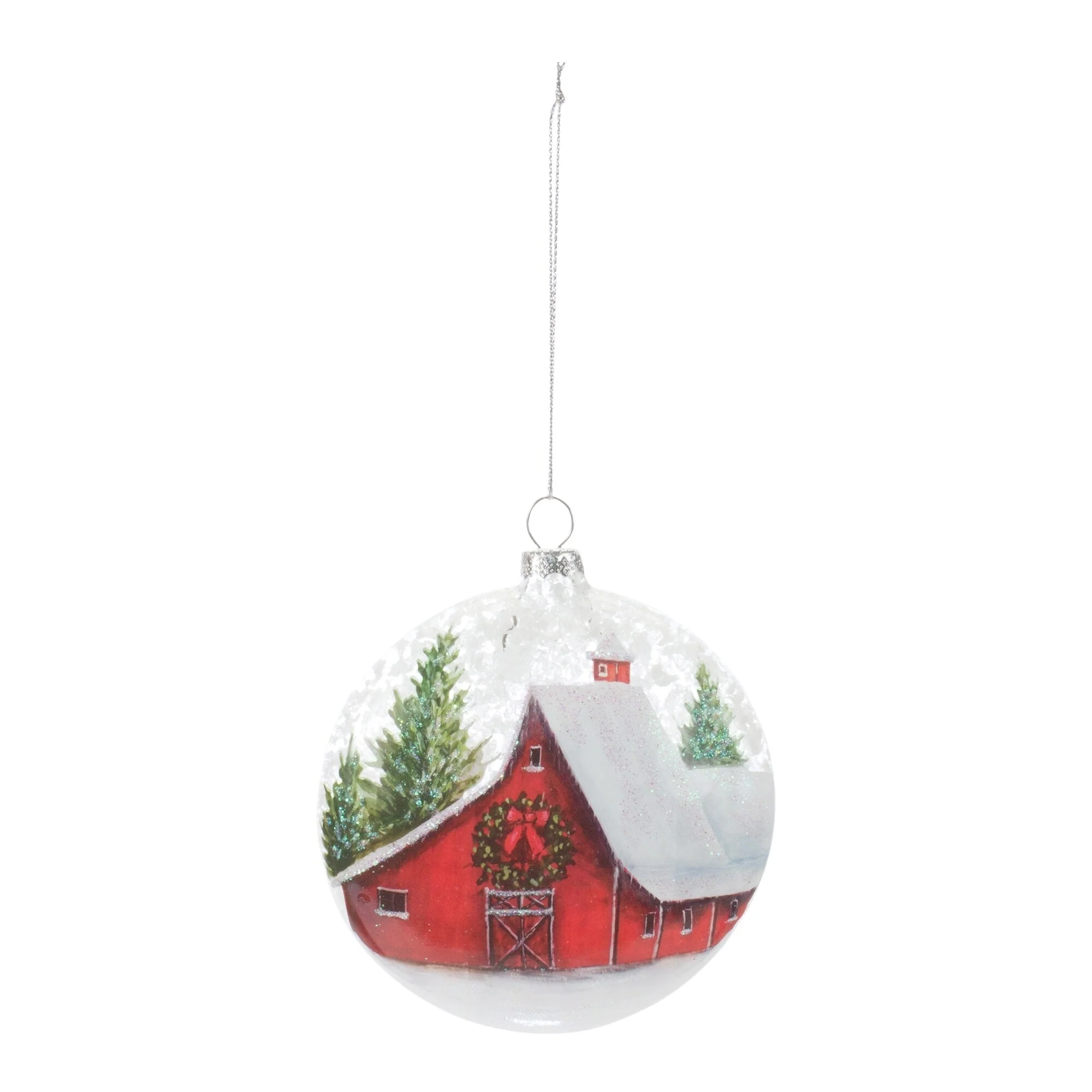 Barn Glittered Glass Christmas Ball Ornaments - 4.5