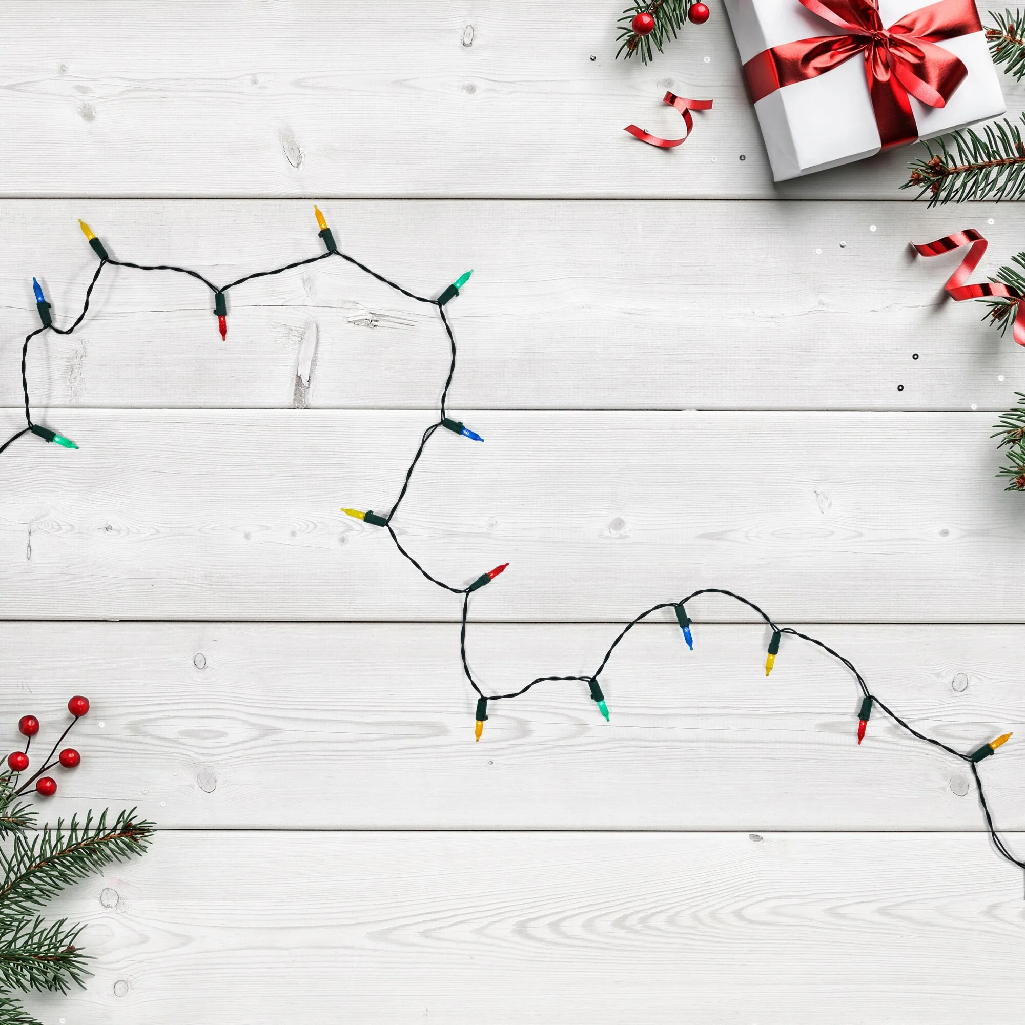 Battery Operated LED M5 Faceted Christmas Lights - Multicolor - 15.75’ Green Wire - 50ct