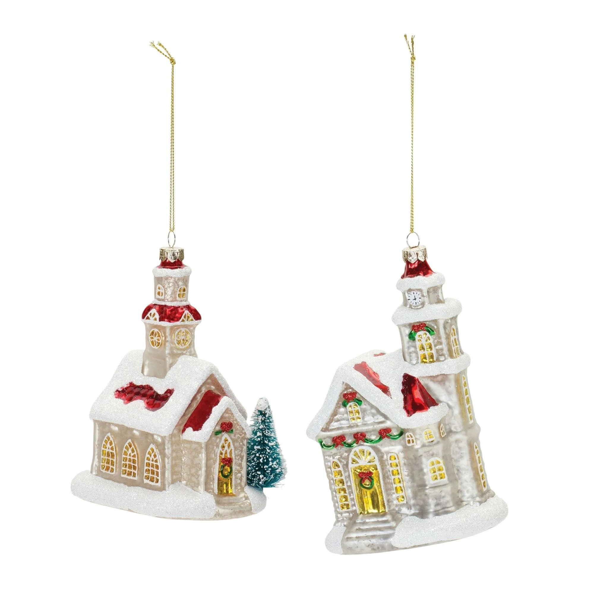 Set of 6 Glittered Glass Church Christmas Ornaments 6.25