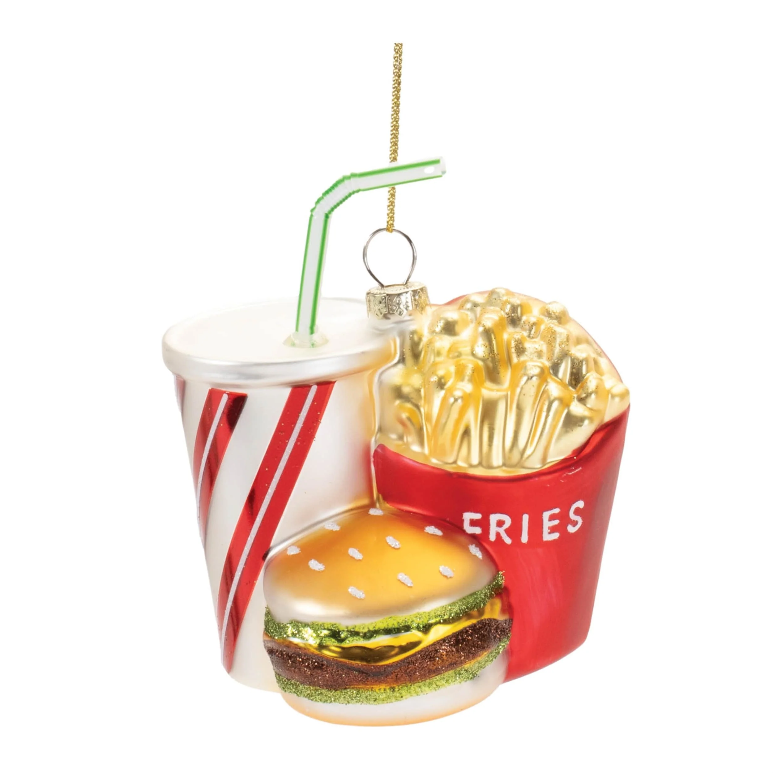 Glass Burger Fries Drink Ornaments Set of 4 for Christmas Tree - 4.5