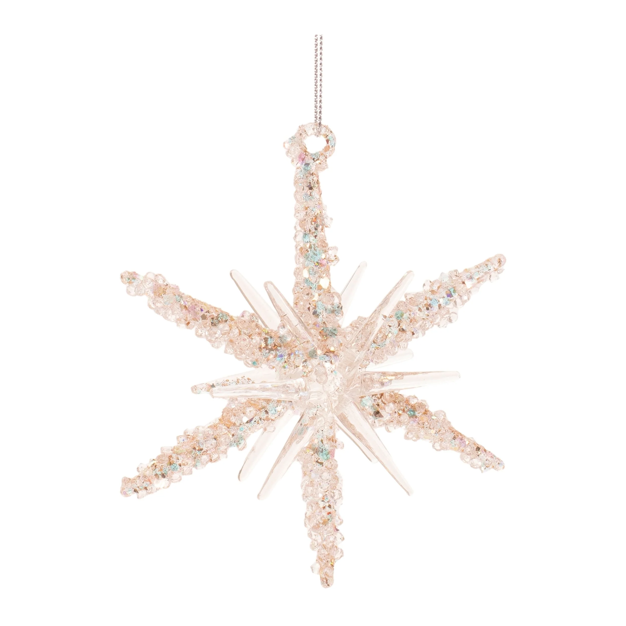 Set of 6 Gold and Grey Dazzling Glass Star Ornaments with Layered Design and Glitter for Holiday Decorations - 4”L x 4”W x 4”H
