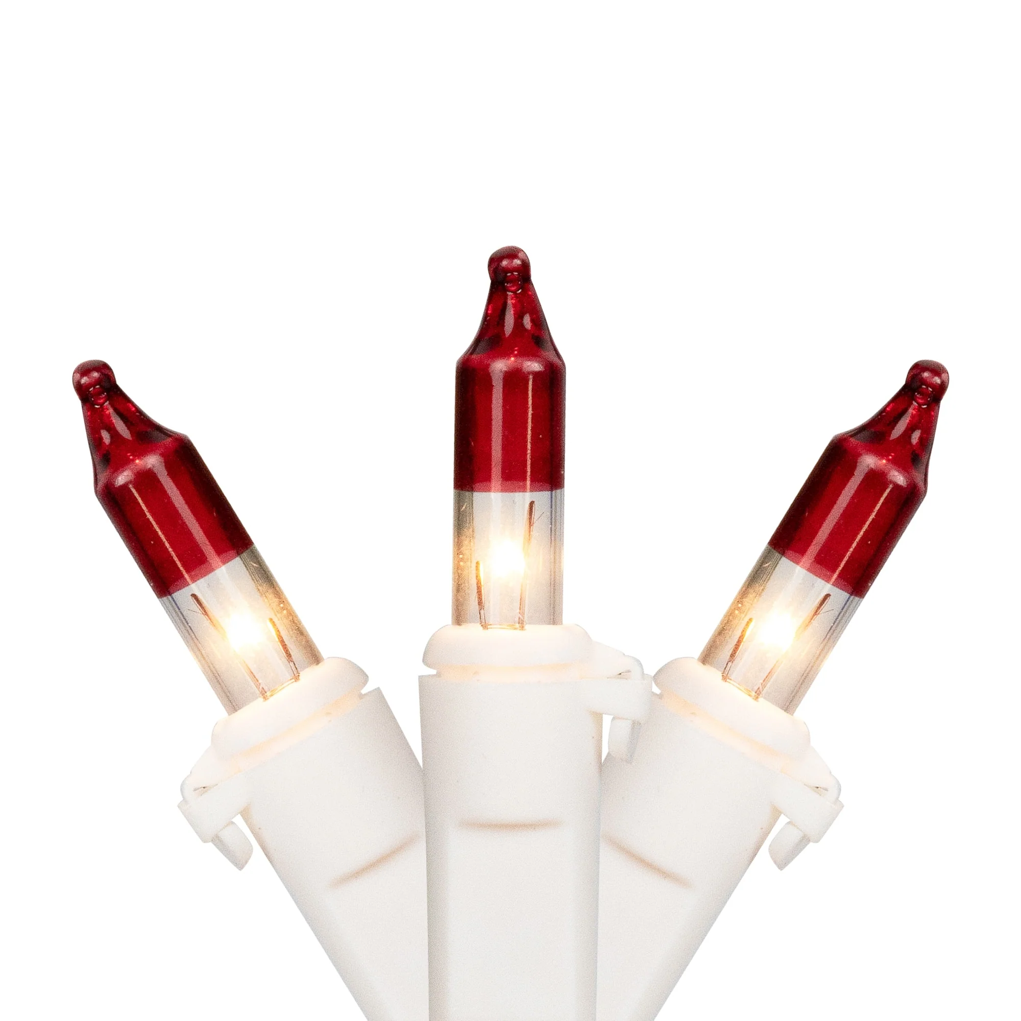Mini Christmas Light Set - Clear with Red Tips - 10' White Wire - 50ct