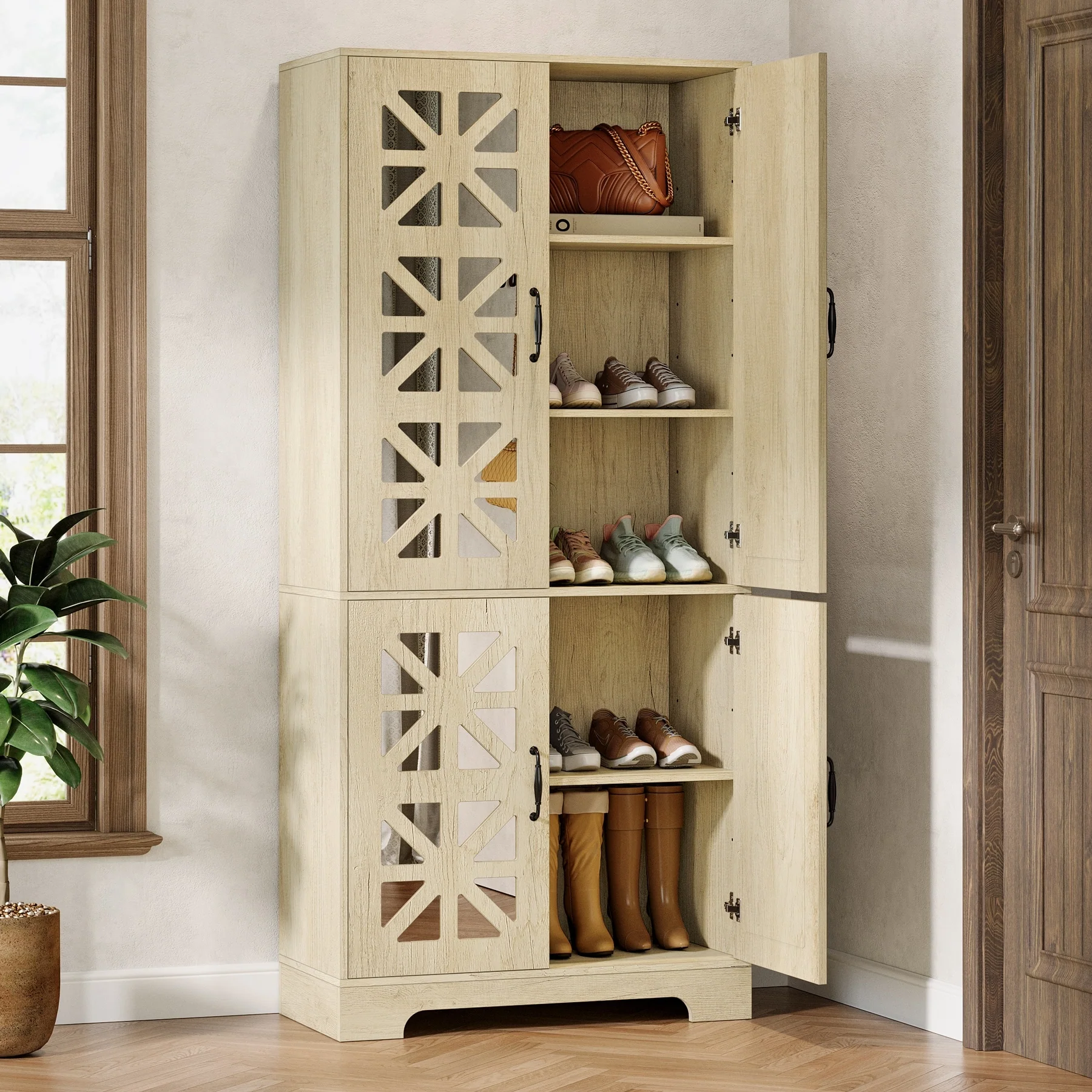 72-Inch Tall Shoe Storage Cabinet, 5-Tier Large Shoe Organizer with Adjustable Shelves