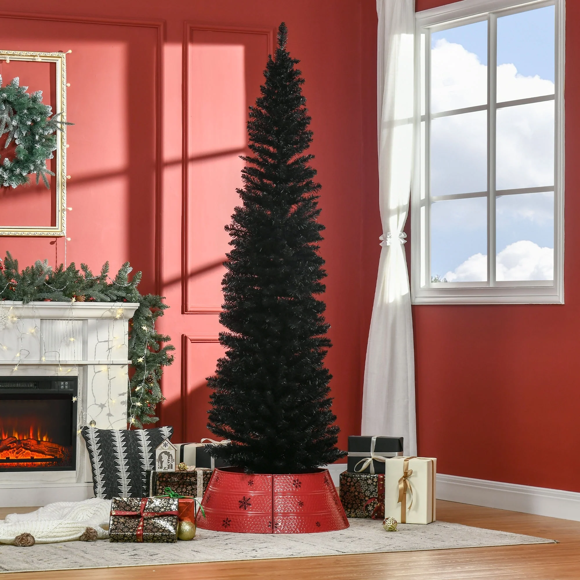 7' Unlit Artificial Black Pencil Christmas Tree with Realistic Tips and Lightweight Stand