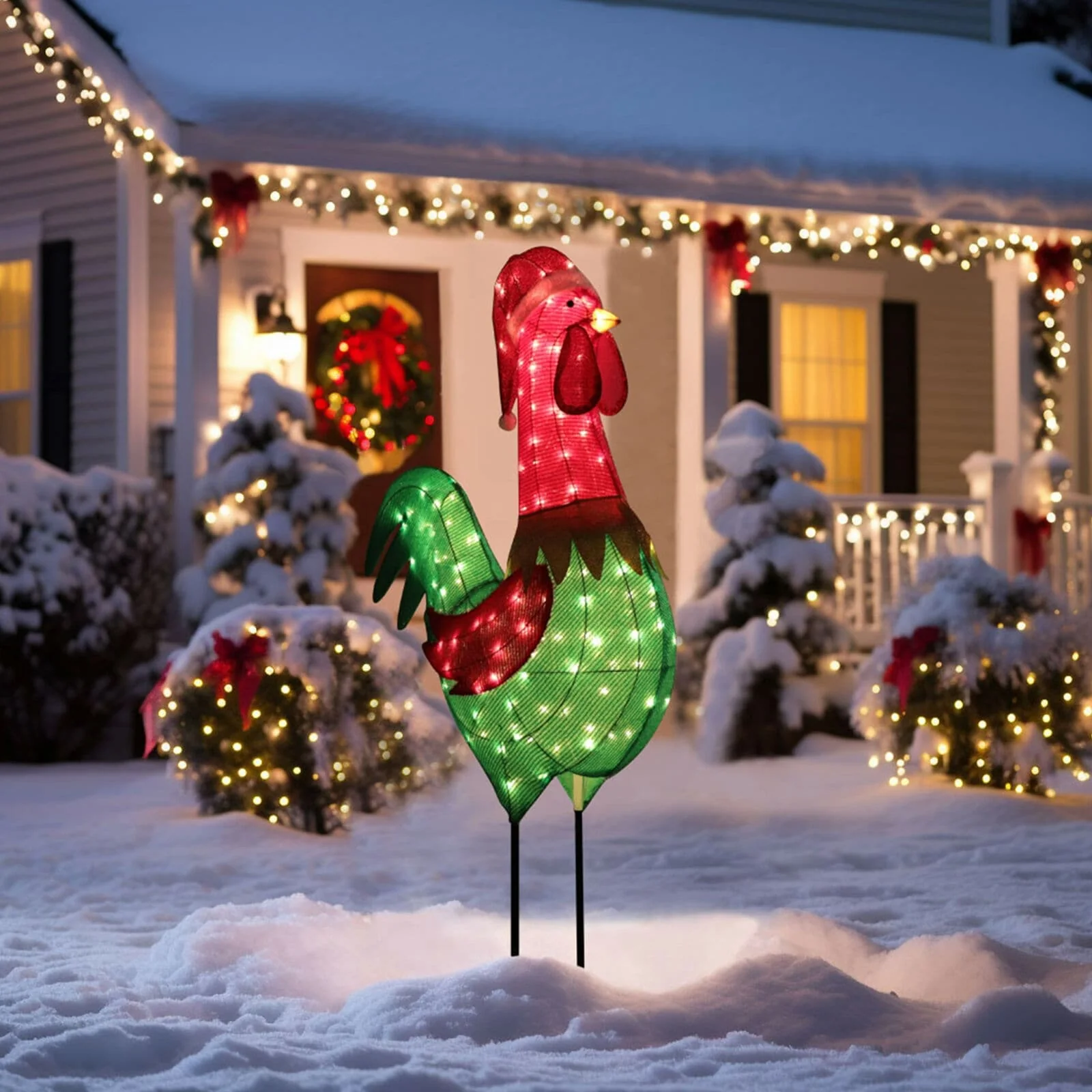 VEIKOUS 6 ft. H 3D Warm White Light Rooster Christmas Holiday Yard Decoration