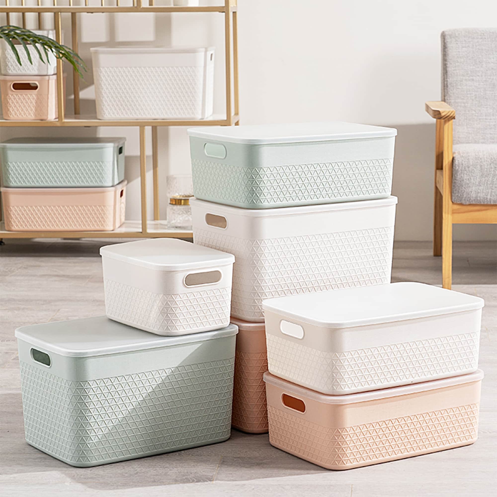 HANAMYA Lidded Storage Bin Organizer | Storage Organizing Container, Set of 6