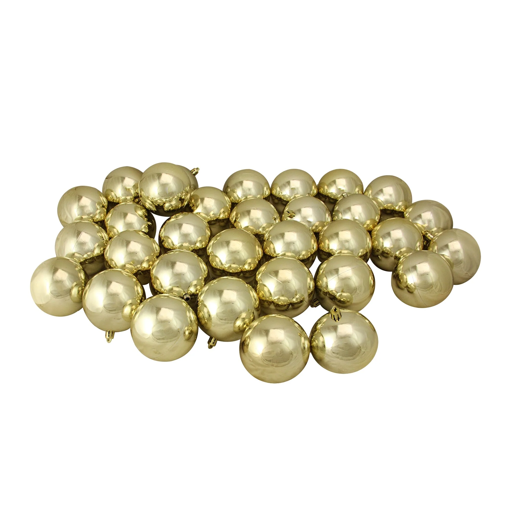 32ct Champagne Gold Shatterproof Shiny Ornaments 3.25 inches 80mm