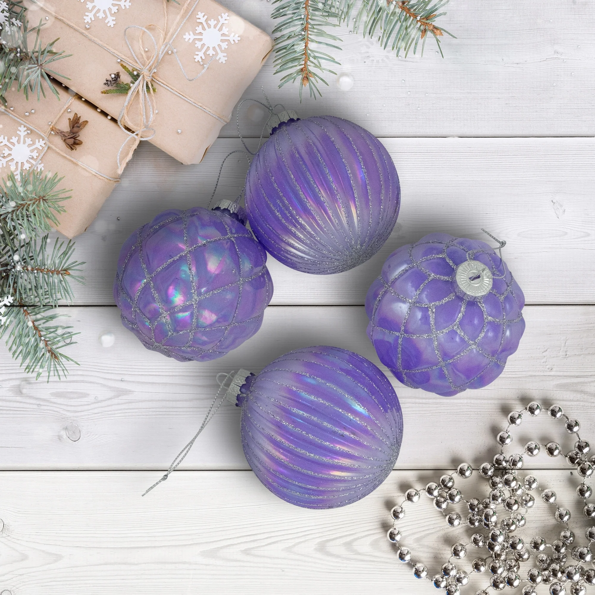 Shiny Glittered Iridescent Glass Ball Christmas Ornaments - 3