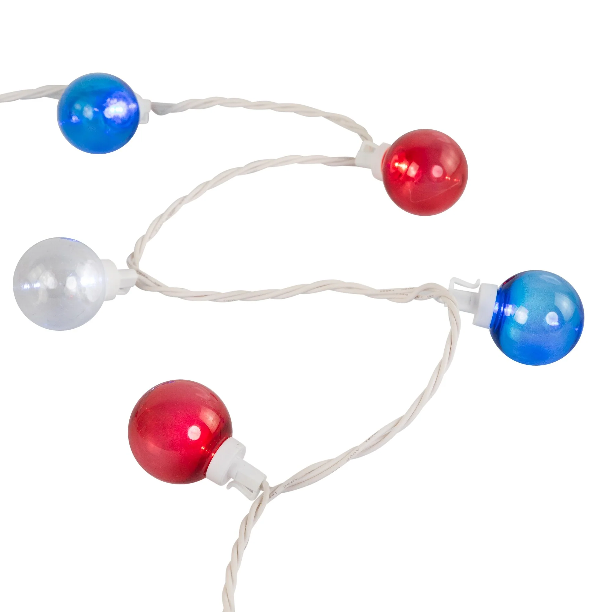 Patriotic LED G40 Christmas Lights - Red, White and Blue - 11' White Wire - 25ct