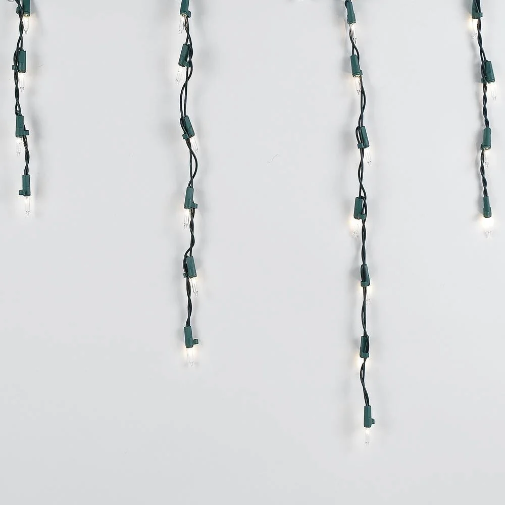 9 Foot Clear Outdoor Christmas Icicle Light Set, Green Wire, 100 Light