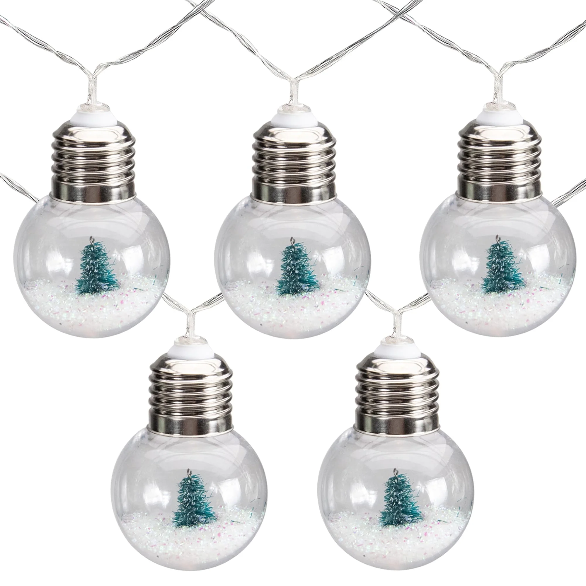 10-Count B/O LED white Bulbs Christmas Tree Lights 3.25' Clear Wire
