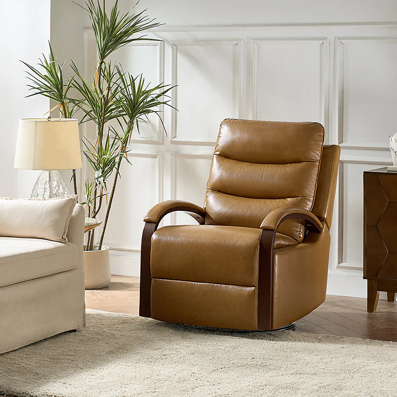 Clemens Genuine Leather Swivel Rocking Manual Recliner