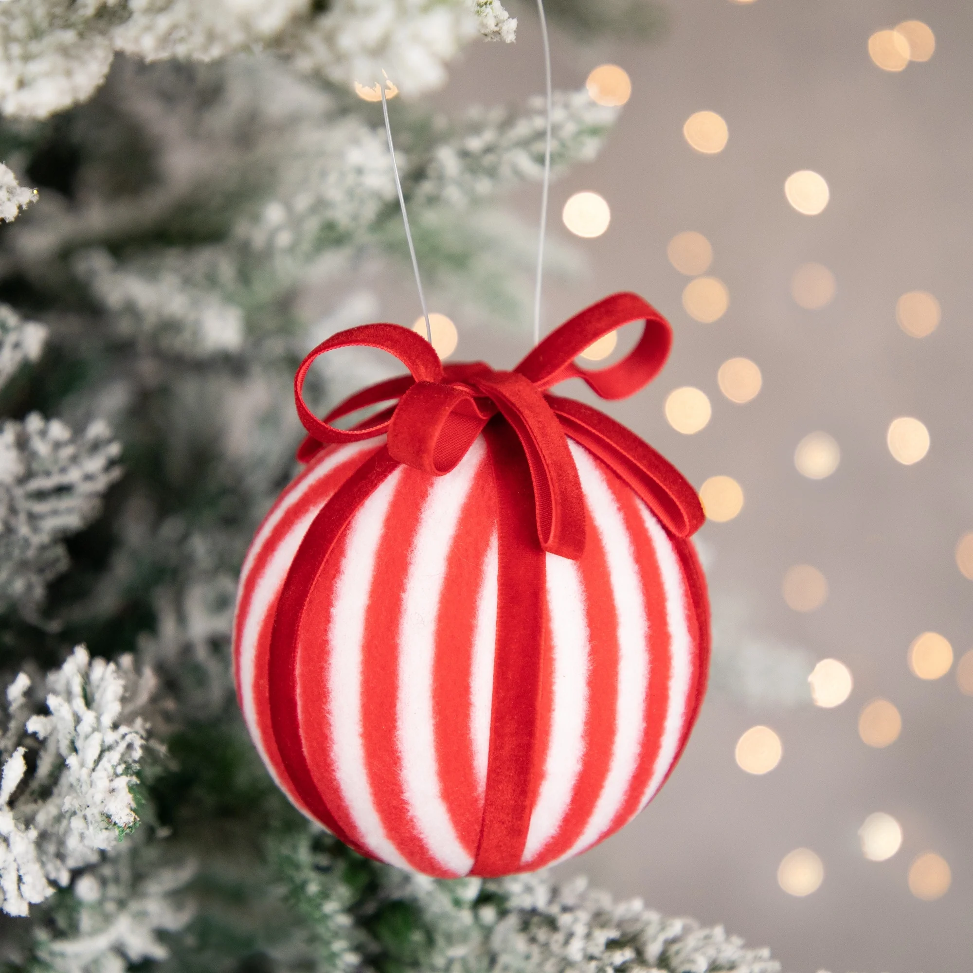 Striped Candy Cane Christmas Ball Ornament - 4