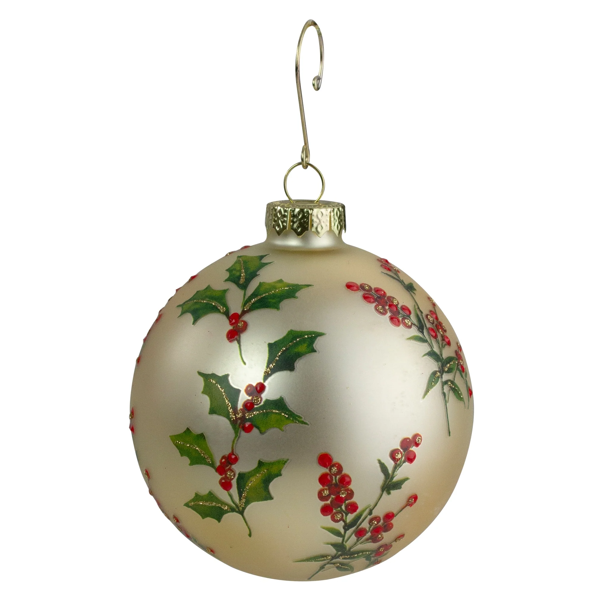 Gold Holly Berry Glass Ball Christmas Ornament 4