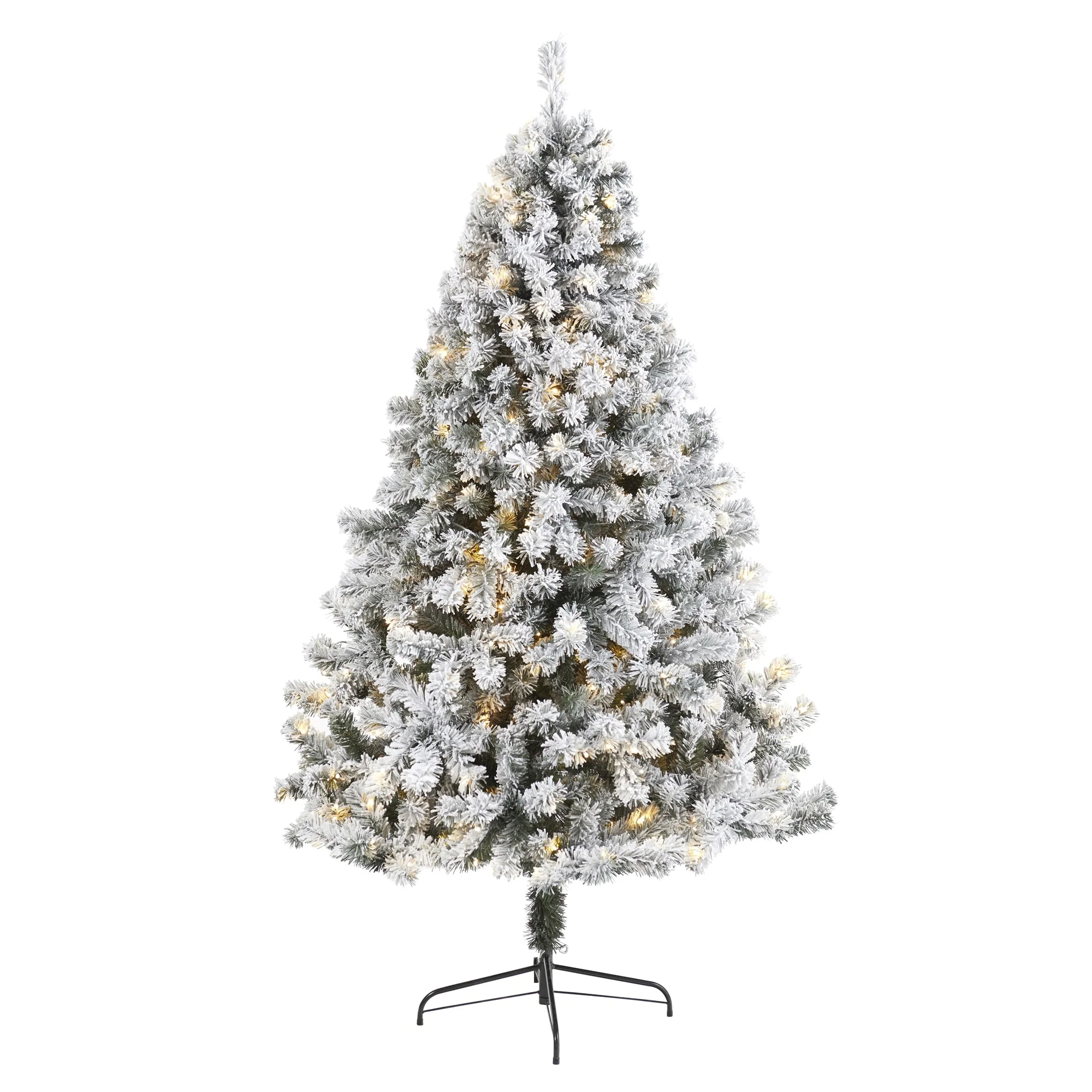 7' Pre-Lit Flocked Fir Artificial Christmas Tree, Warm Clear LED Lights - 7 Foot