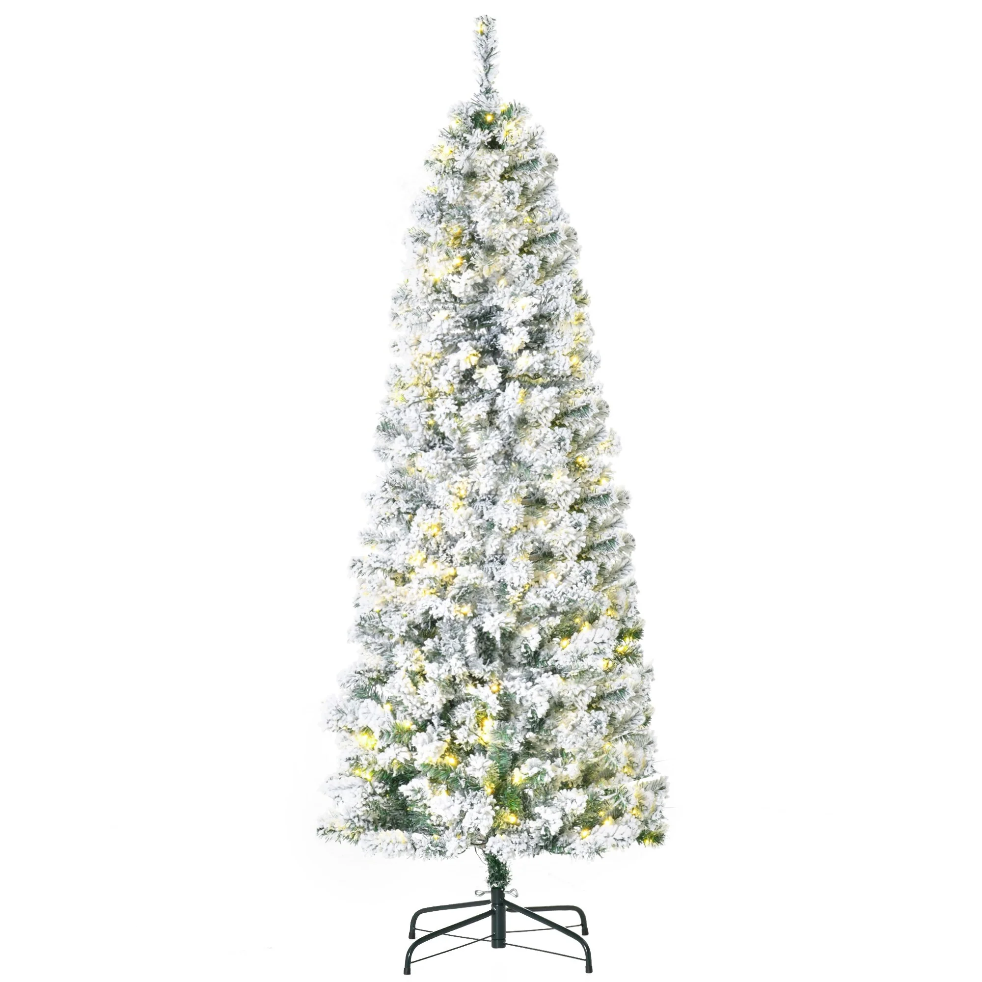 6ft Pre-Lit Slim Douglas Fir Christmas Tree with 250 LED Lights, Snowy Branches, and Sturdy Steel Base