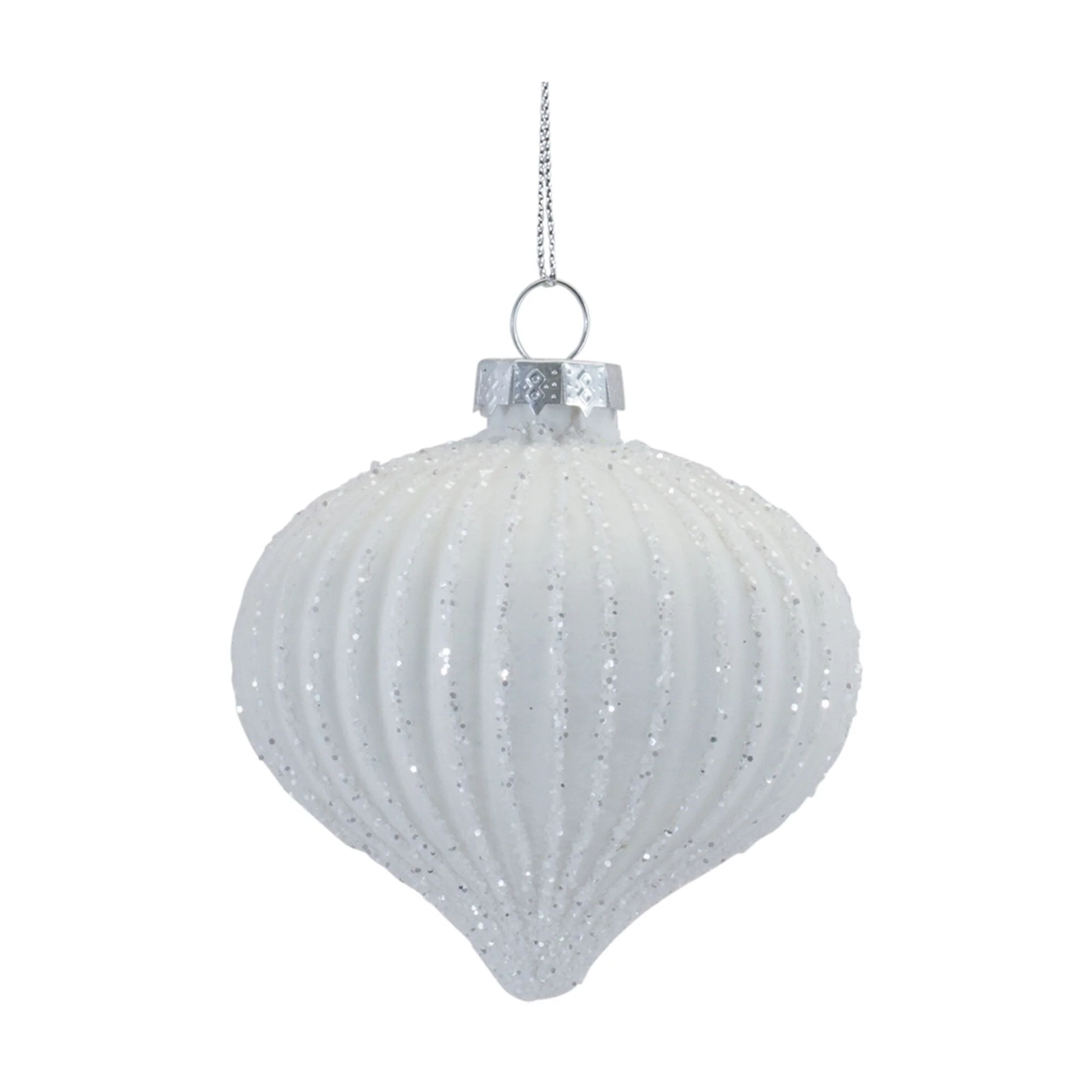 Glitter Ribbed Glass Christmas Ornaments - 6